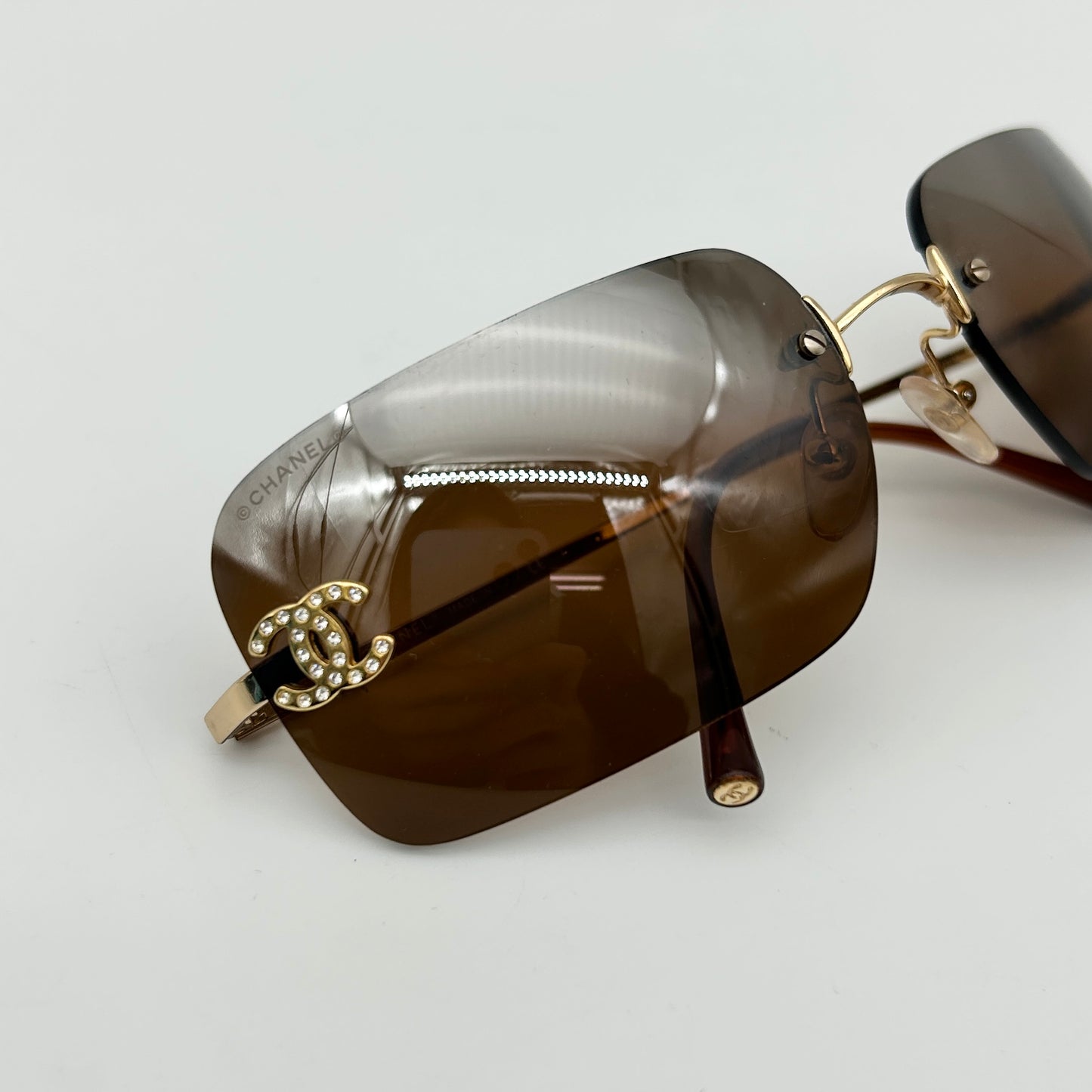 Chanel Rimless Crystal Sunglasses Brown [Used]