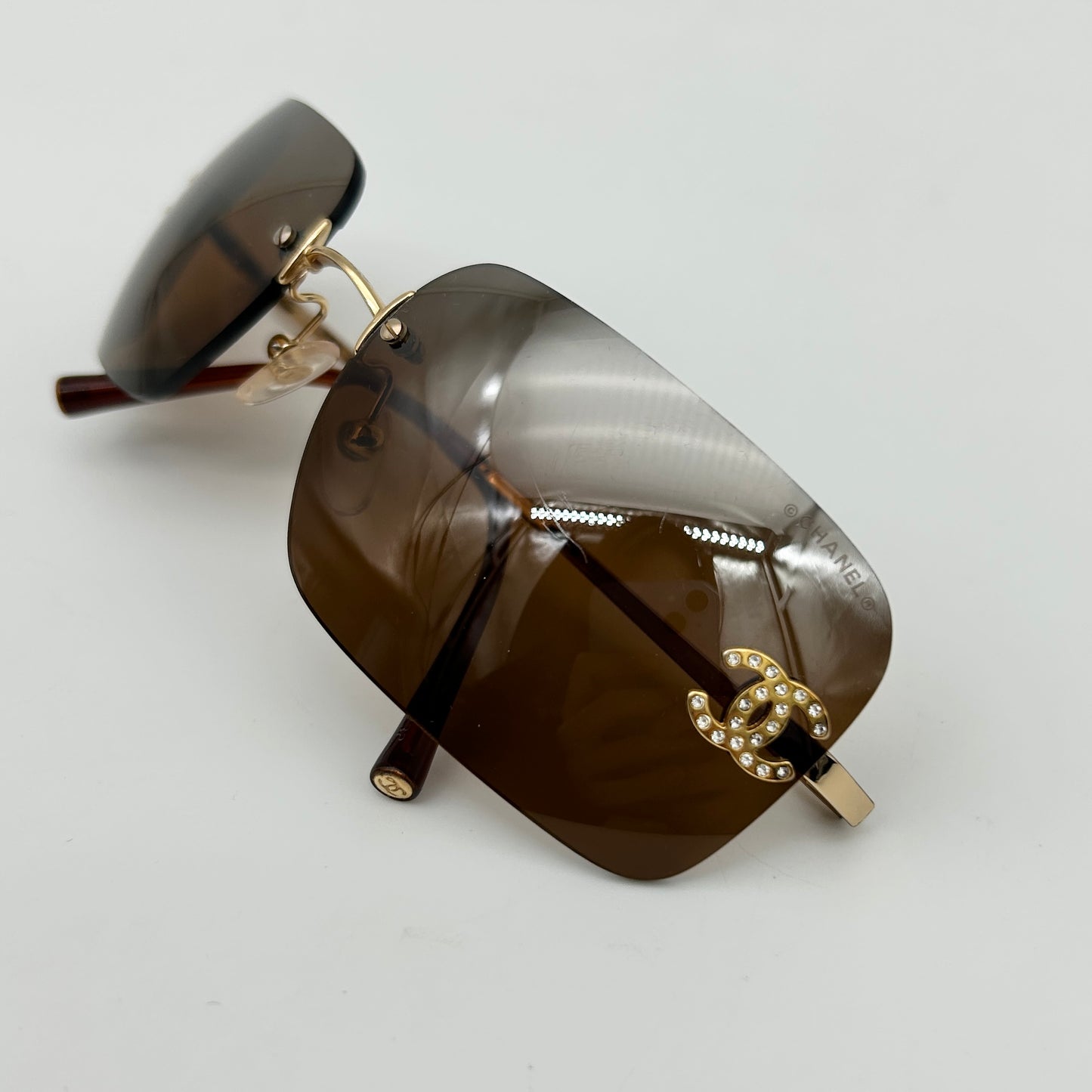 Chanel Rimless Crystal Sunglasses Brown [Used]