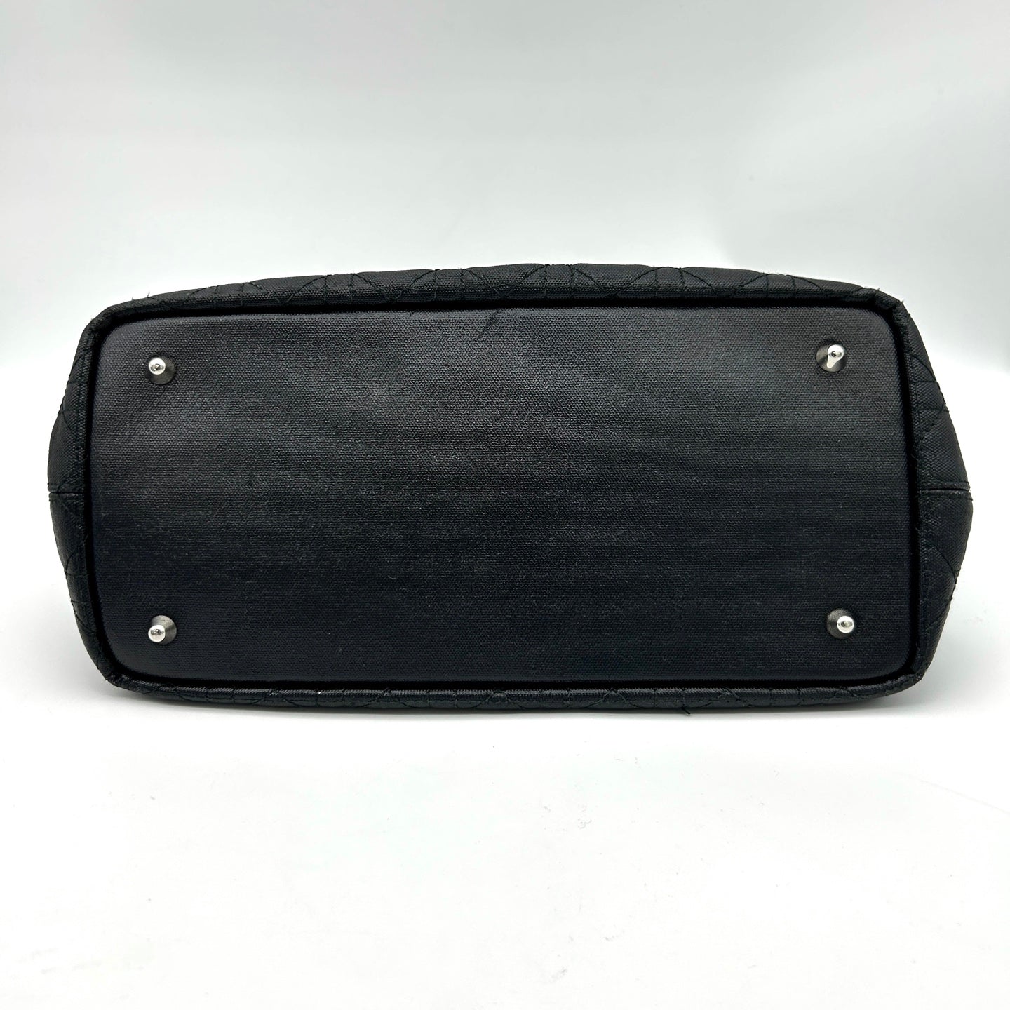 Dior Black Canvas Lady Dior Tote Bag Silver Hardware [Used]