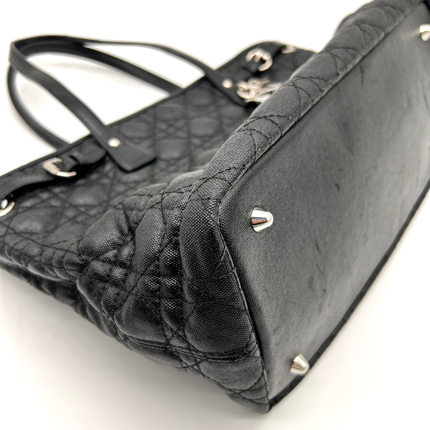 Dior Black Canvas Lady Dior Tote Bag Silver Hardware [Used]