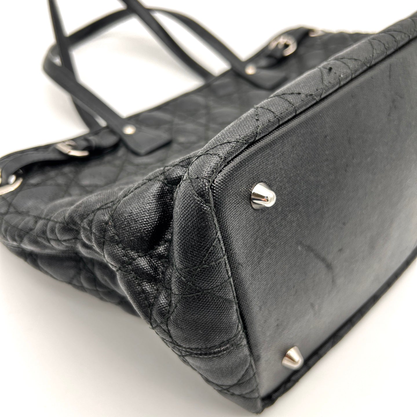 Dior Black Canvas Lady Dior Tote Bag Silver Hardware [Used]