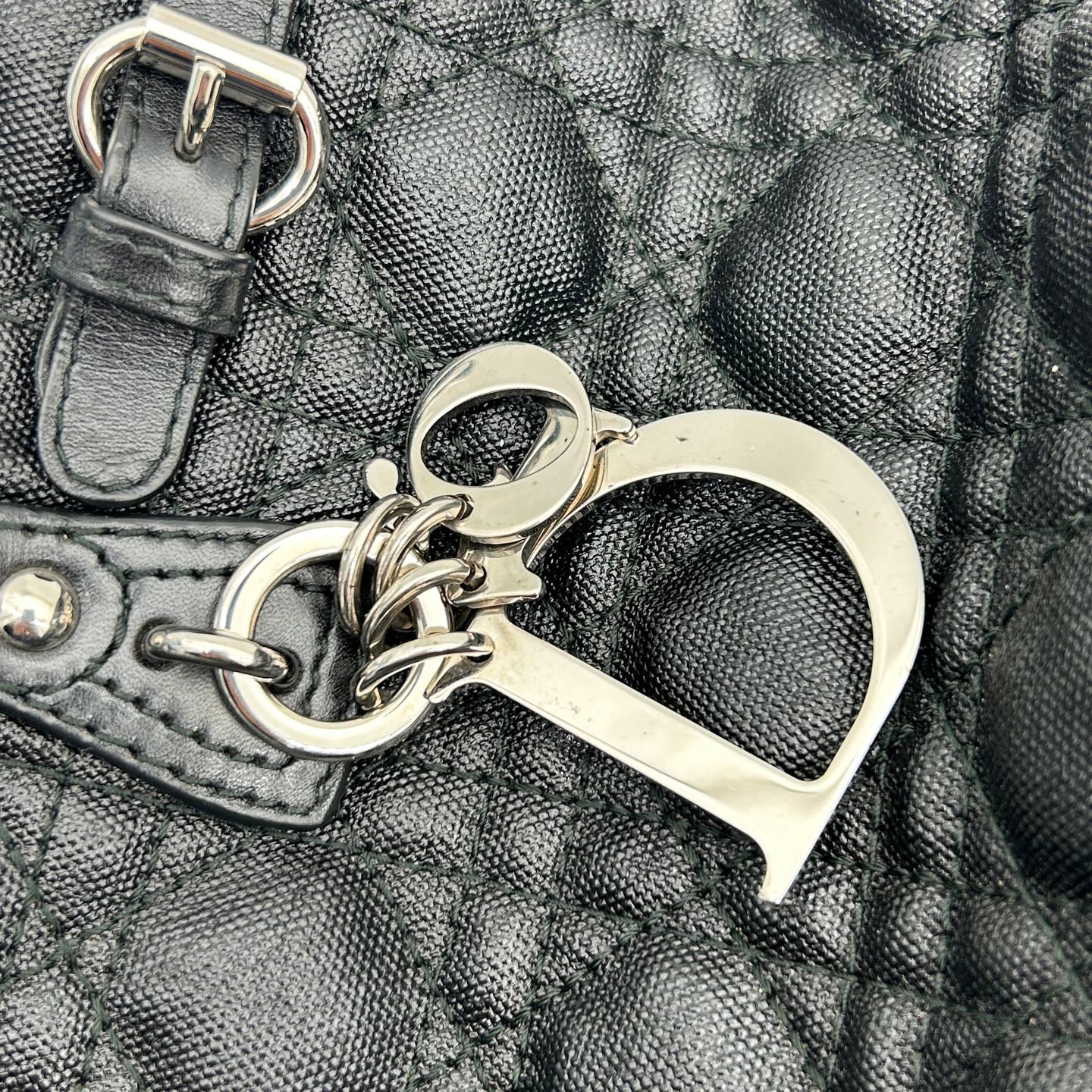 Dior Black Canvas Lady Dior Tote Bag Silver Hardware [Used]