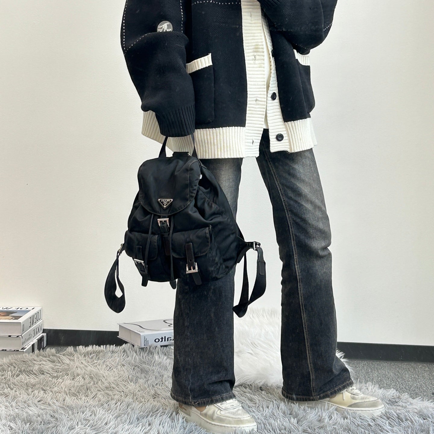 Prada Black Nylon Backpack Small Silver Hardware [Used]