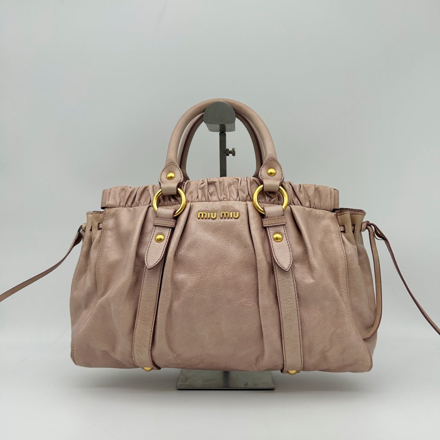 Miu Miu Pink Ruched Leather Motorcycle Tote Bag [Used]