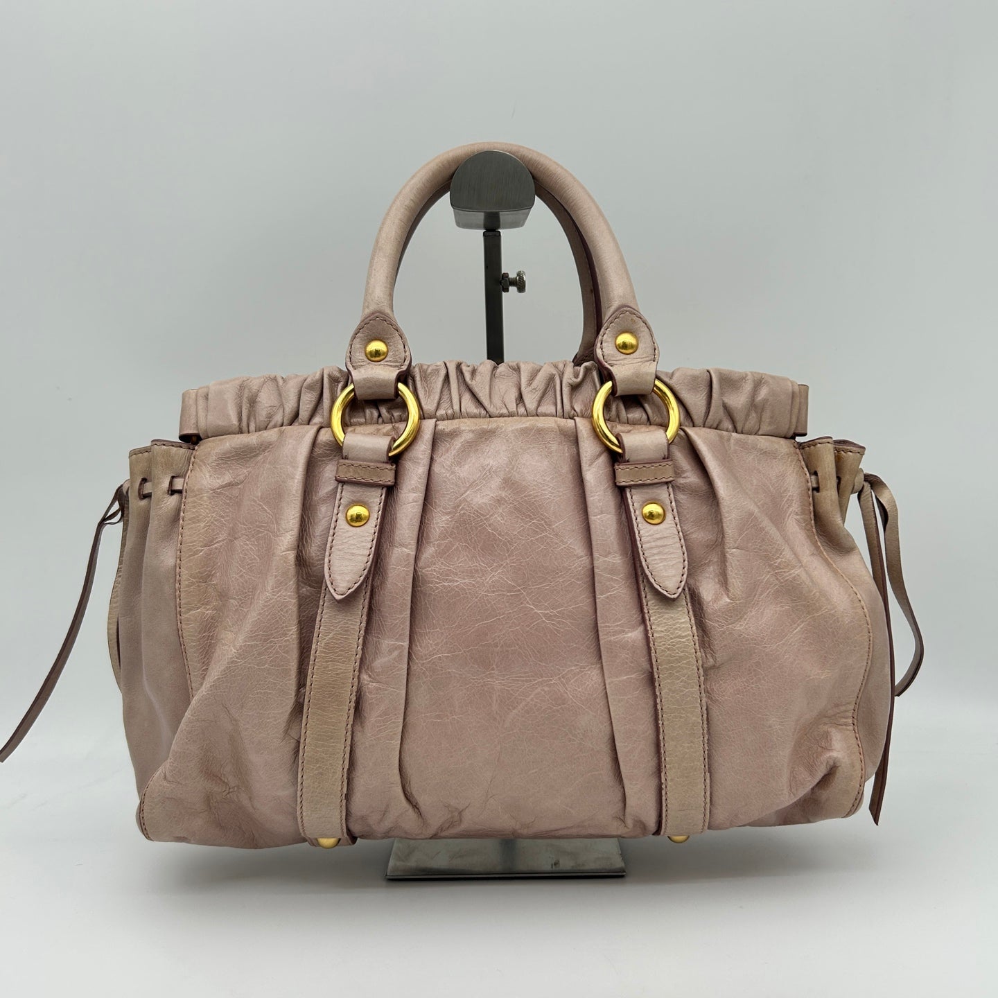Miu Miu Pink Ruched Leather Motorcycle Tote Bag [Used]