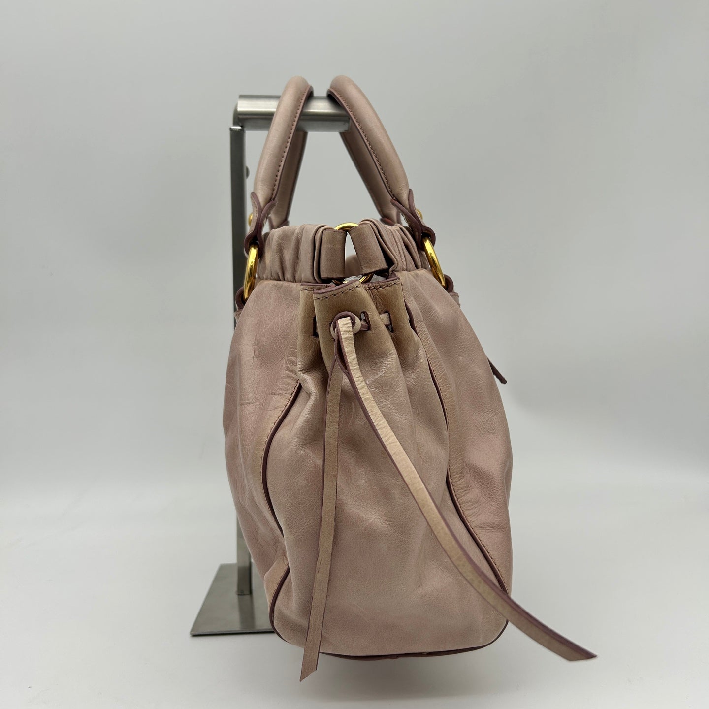 Miu Miu Pink Ruched Leather Motorcycle Tote Bag [Used]