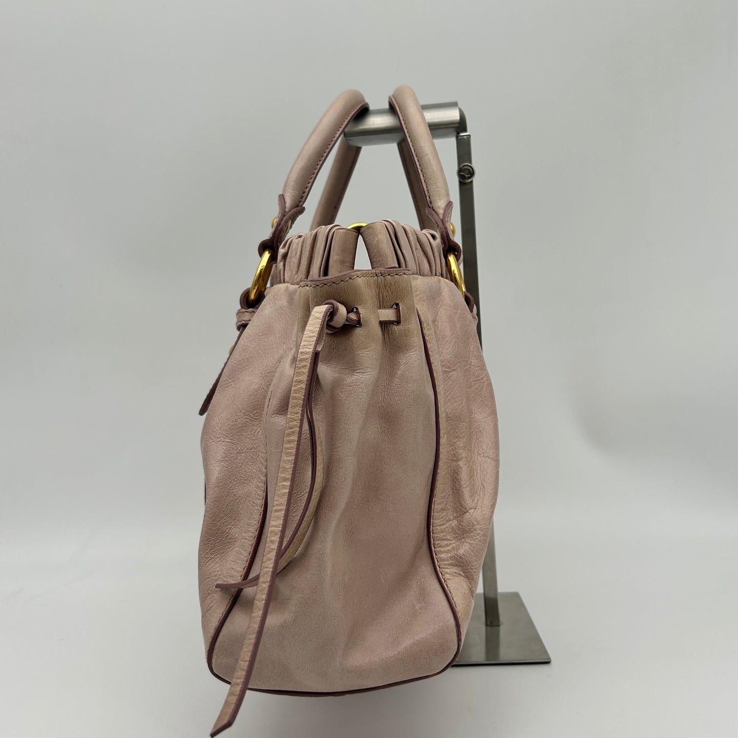 Miu Miu Pink Ruched Leather Motorcycle Tote Bag [Used]