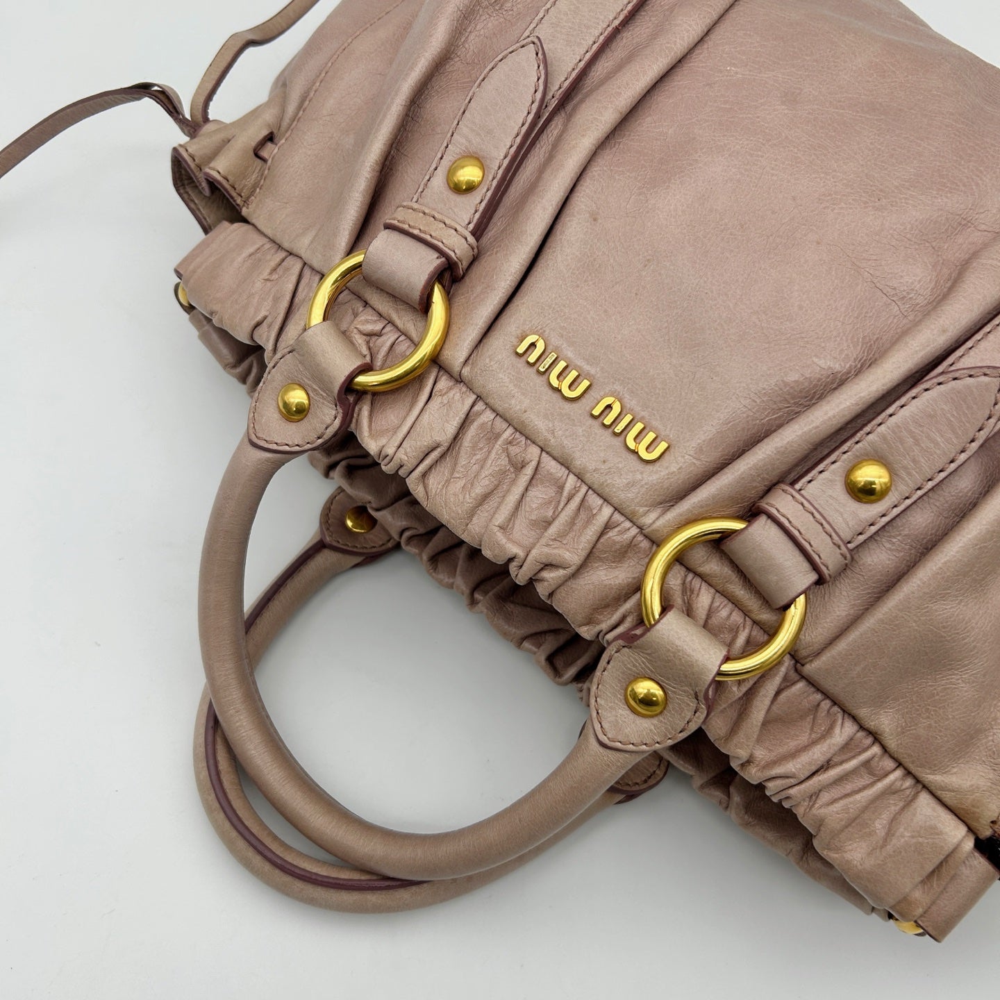 Miu Miu Pink Ruched Leather Motorcycle Tote Bag [Used]
