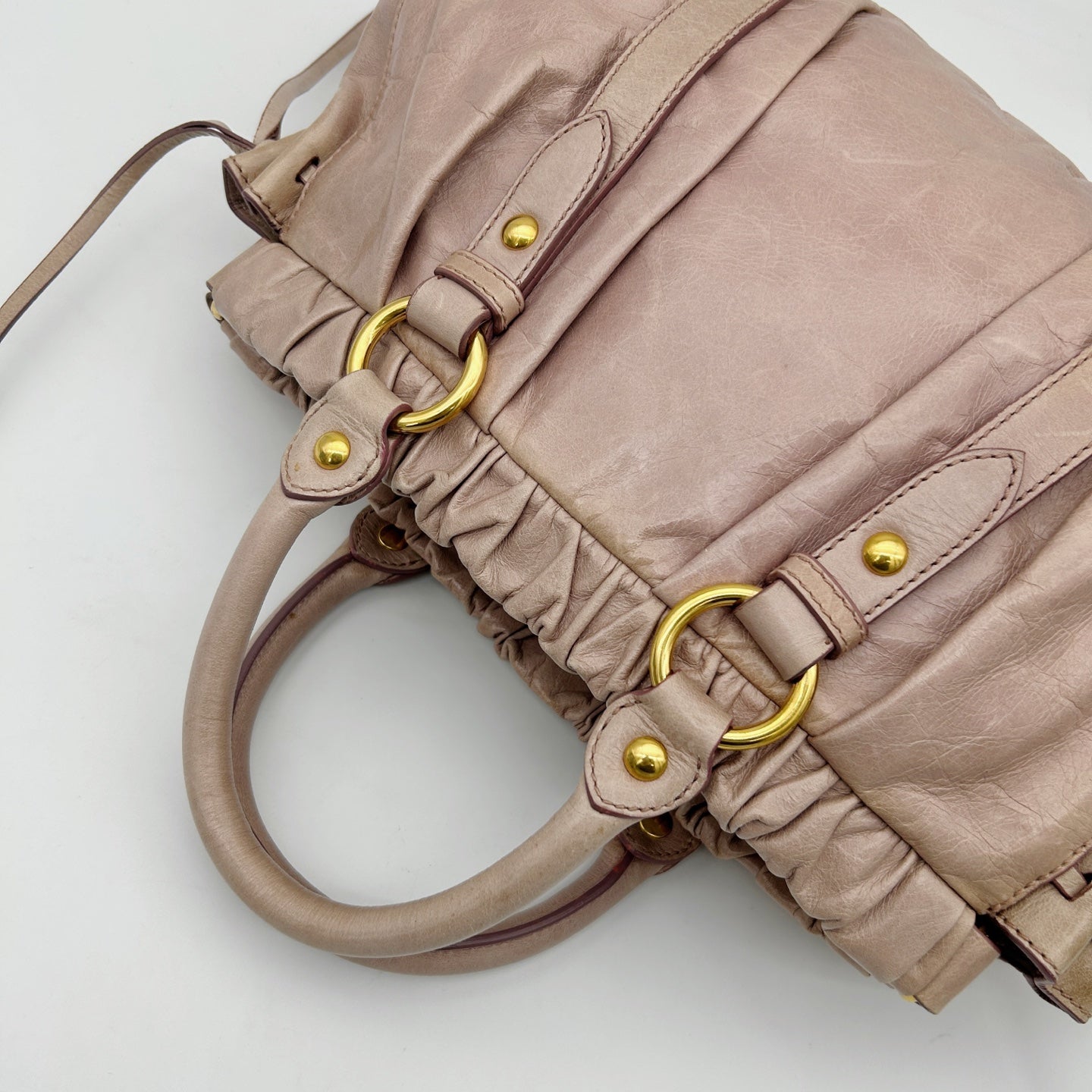 Miu Miu Pink Ruched Leather Motorcycle Tote Bag [Used]