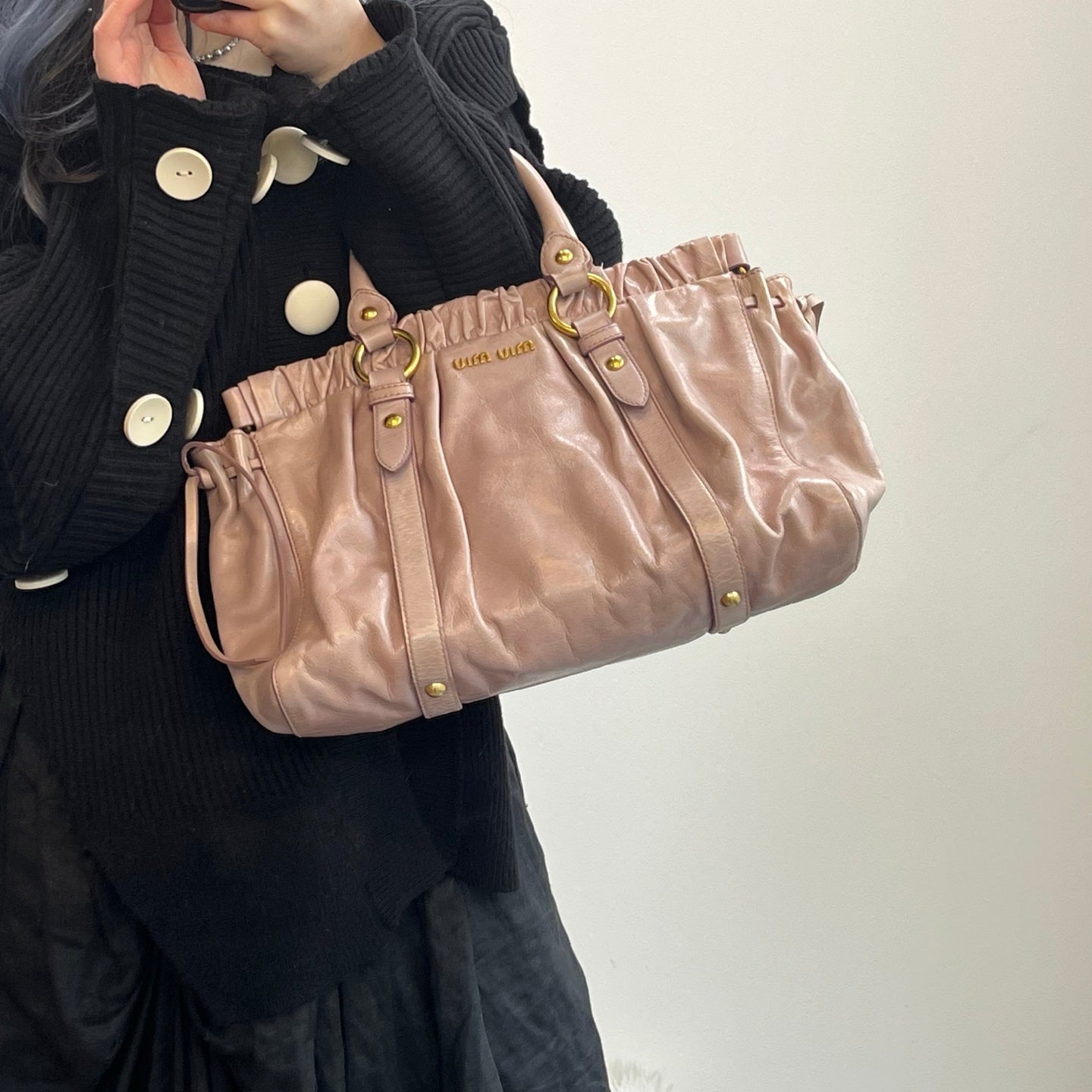 Miu Miu Pink Ruched Leather Motorcycle Tote Bag [Used]