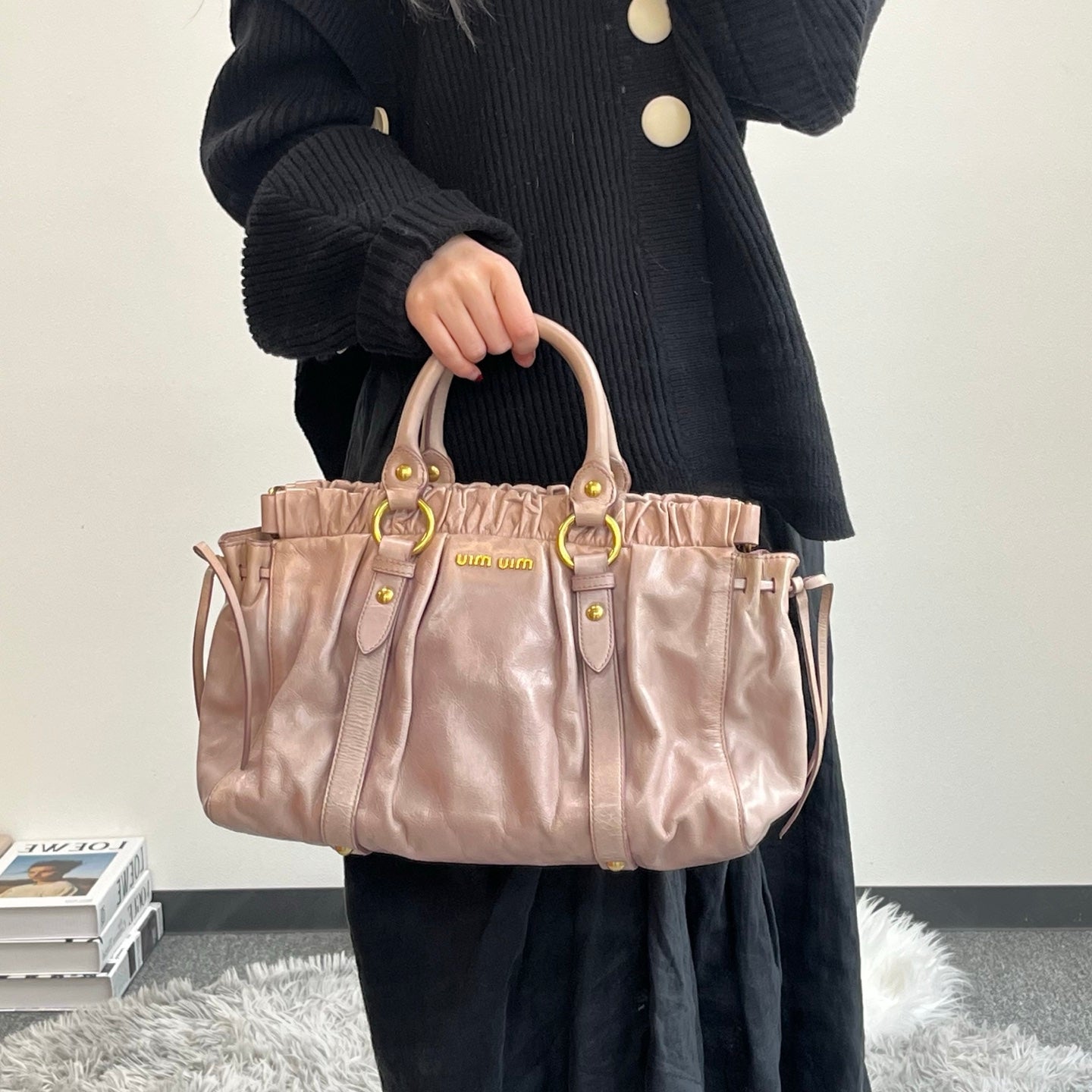 Miu Miu Pink Ruched Leather Motorcycle Tote Bag [Used]