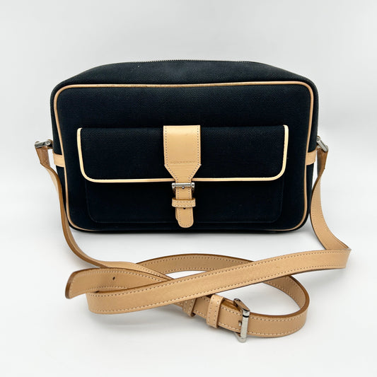 Burberry Black Beige Canvas Leather Camera Bag [Used]