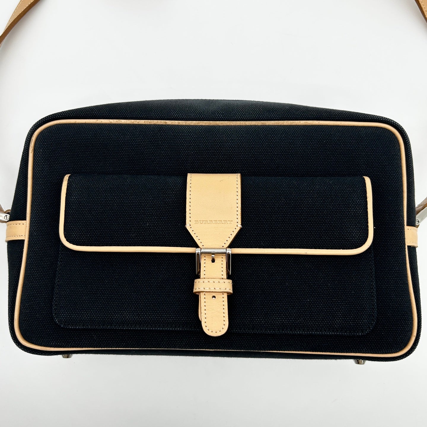 Burberry Black Beige Canvas Leather Camera Bag [Used]