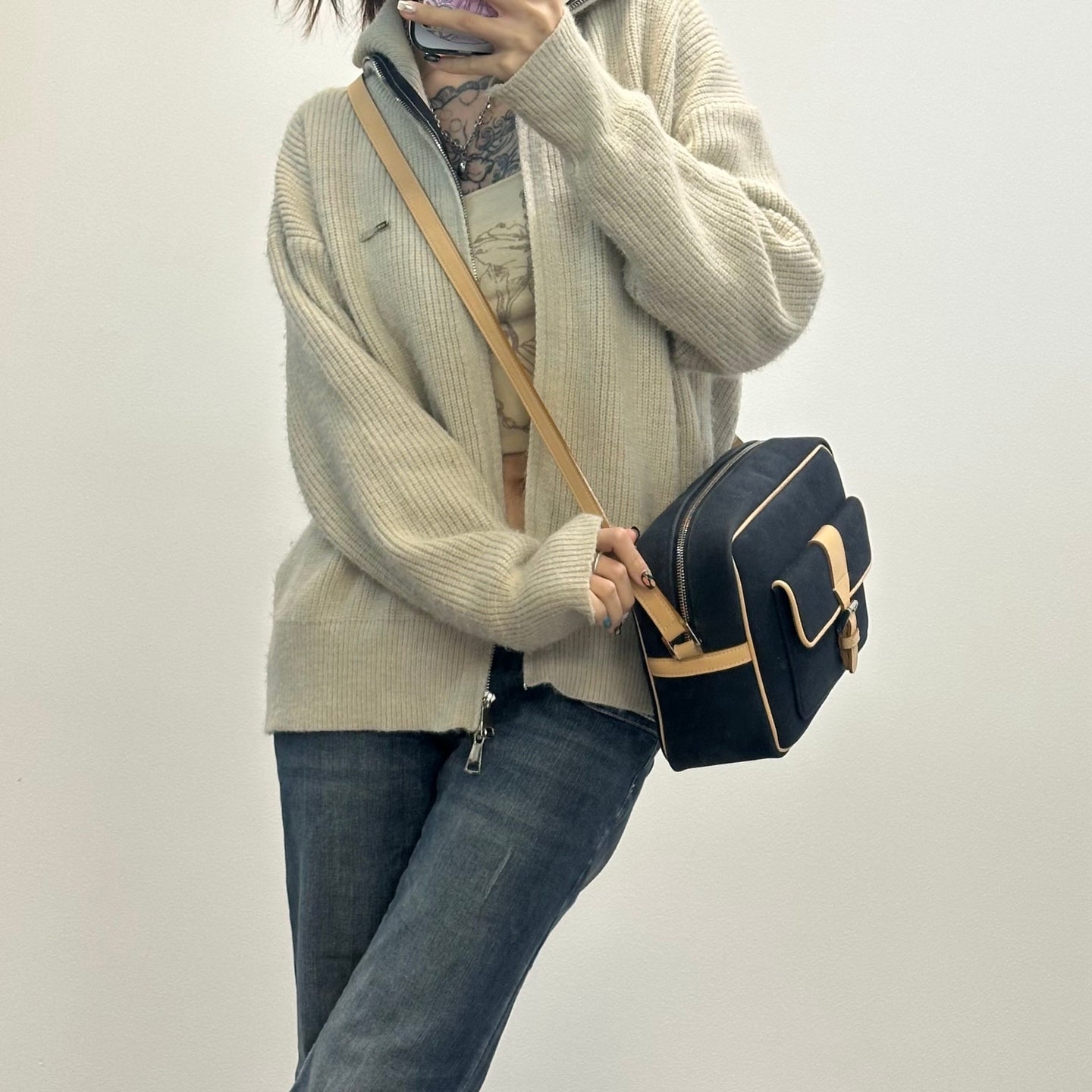 Burberry Black Beige Canvas Leather Camera Bag [Used]