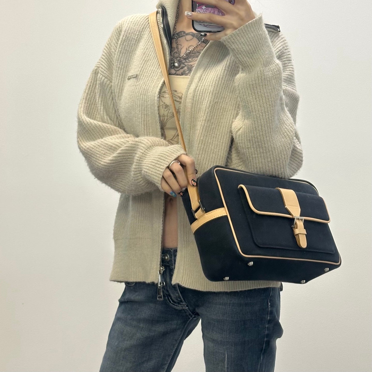 Burberry Black Beige Canvas Leather Camera Bag [Used]