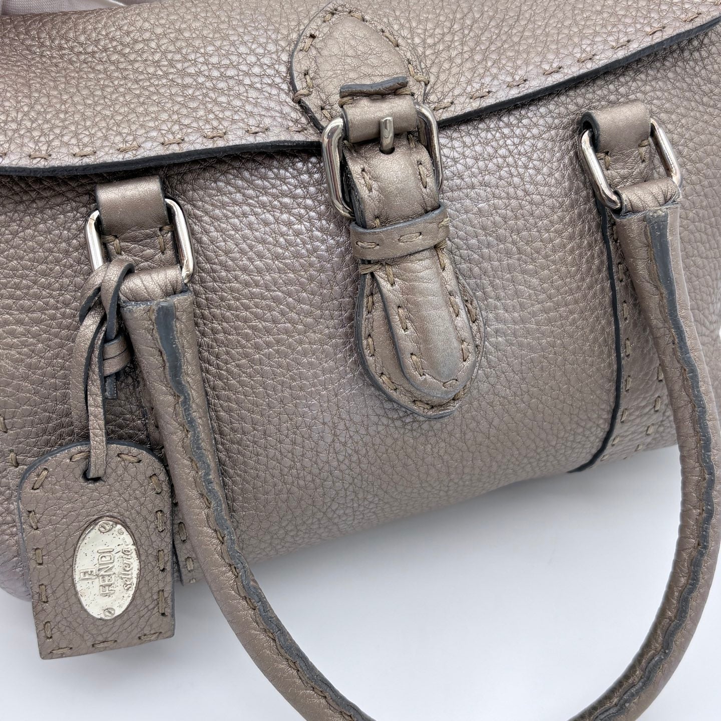 Fendi Selleria Grey Roman Leather Top Handle Bag [Used]