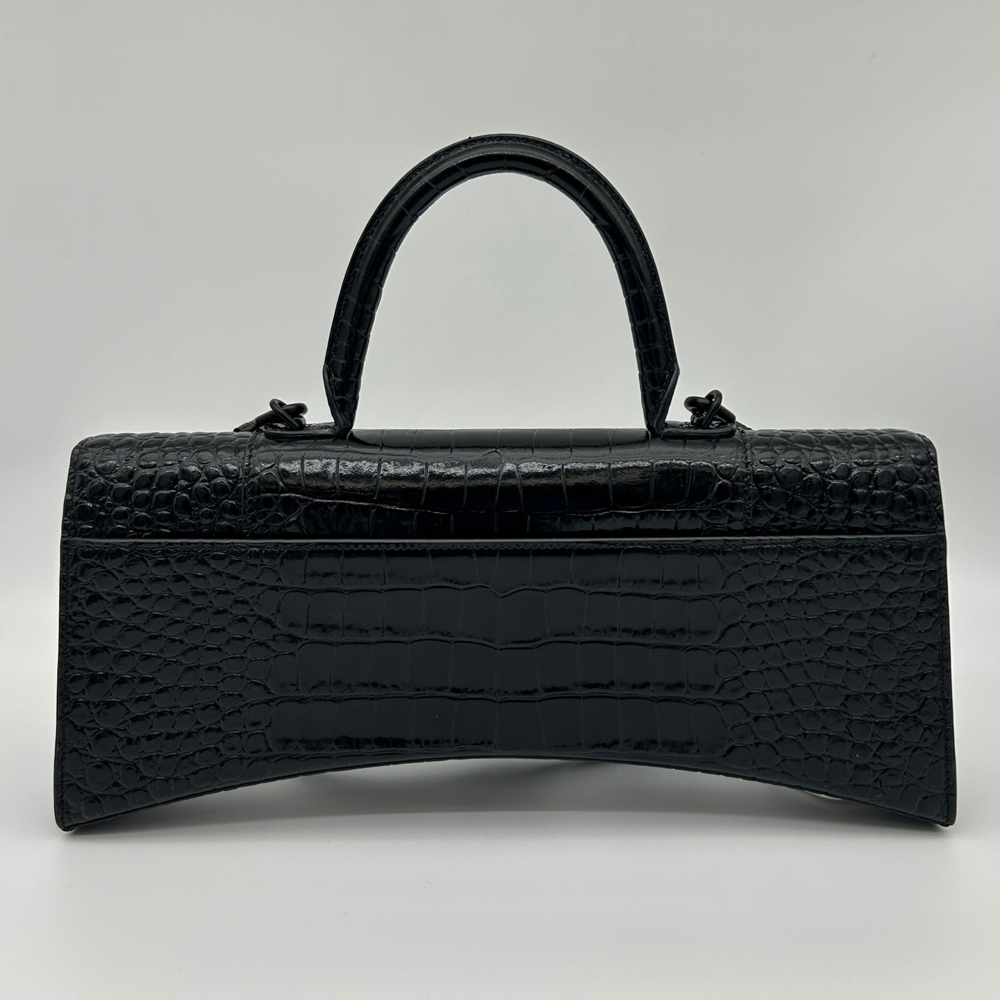 Balenciaga Hourglass So Black Croc-Embossed Leather Shoulder Bag[Used]