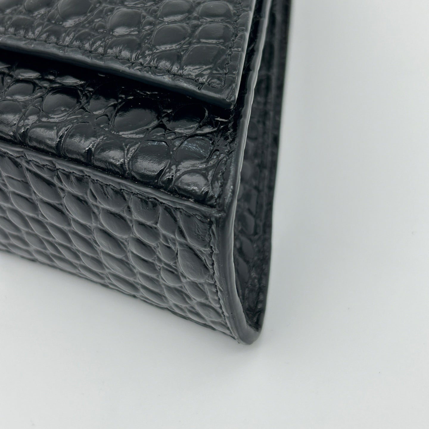 Balenciaga Hourglass So Black Croc-Embossed Leather Shoulder Bag[Used]