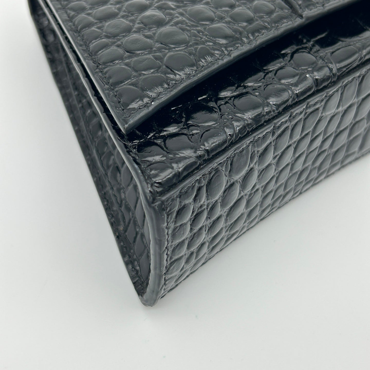 Balenciaga Hourglass So Black Croc-Embossed Leather Shoulder Bag[Used]