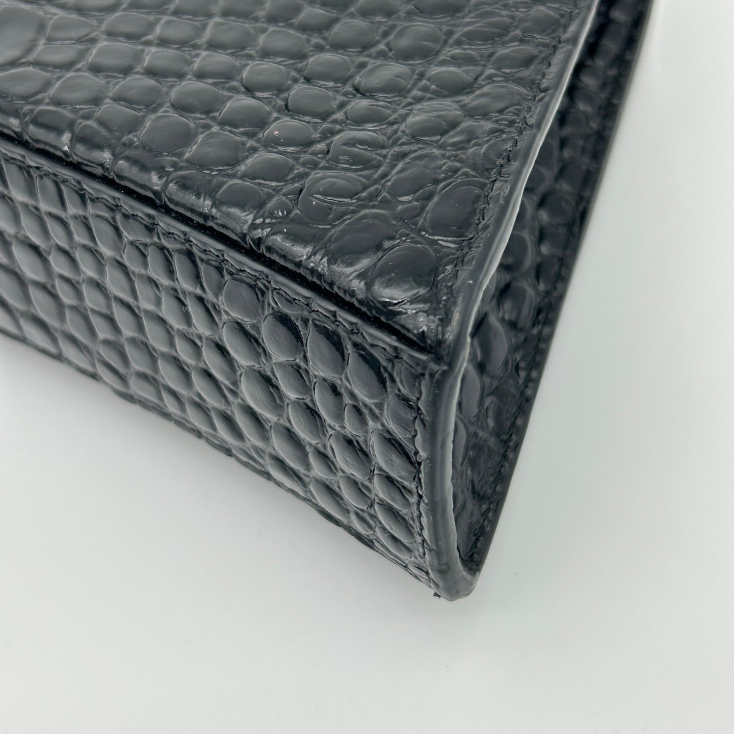 Balenciaga Hourglass So Black Croc-Embossed Leather Shoulder Bag[Used]