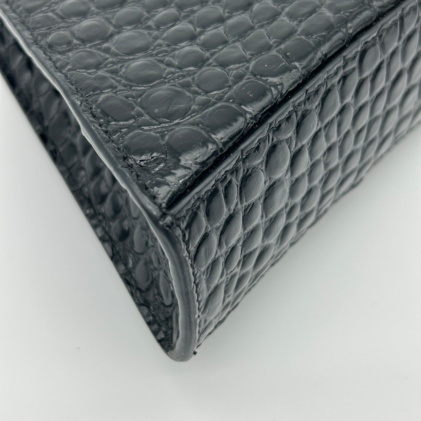 Balenciaga Hourglass So Black Croc-Embossed Leather Shoulder Bag[Used]