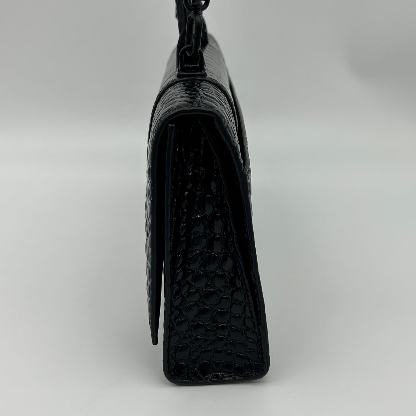 Balenciaga Hourglass So Black Croc-Embossed Leather Shoulder Bag[Used]