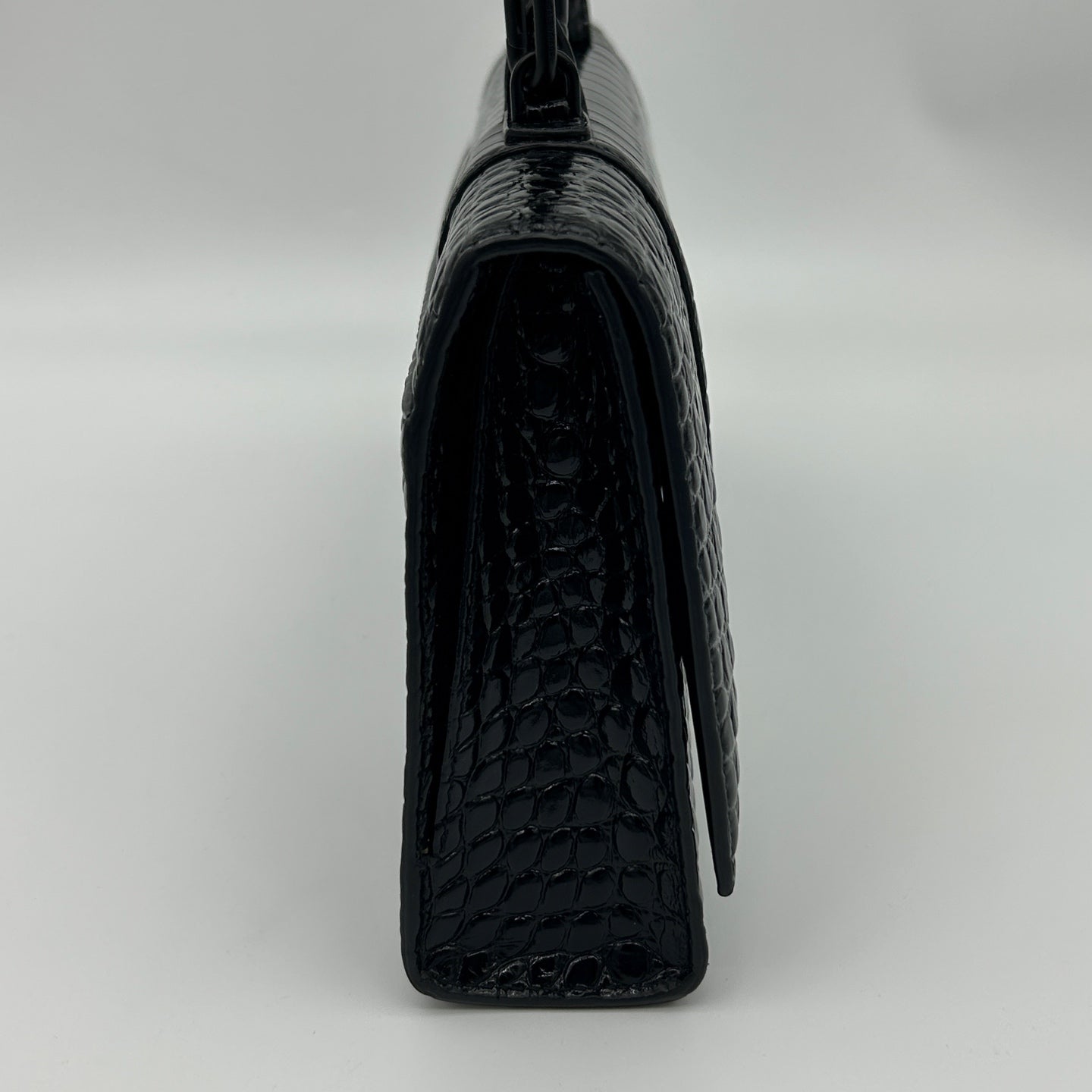 Balenciaga Hourglass So Black Croc-Embossed Leather Shoulder Bag[Used]