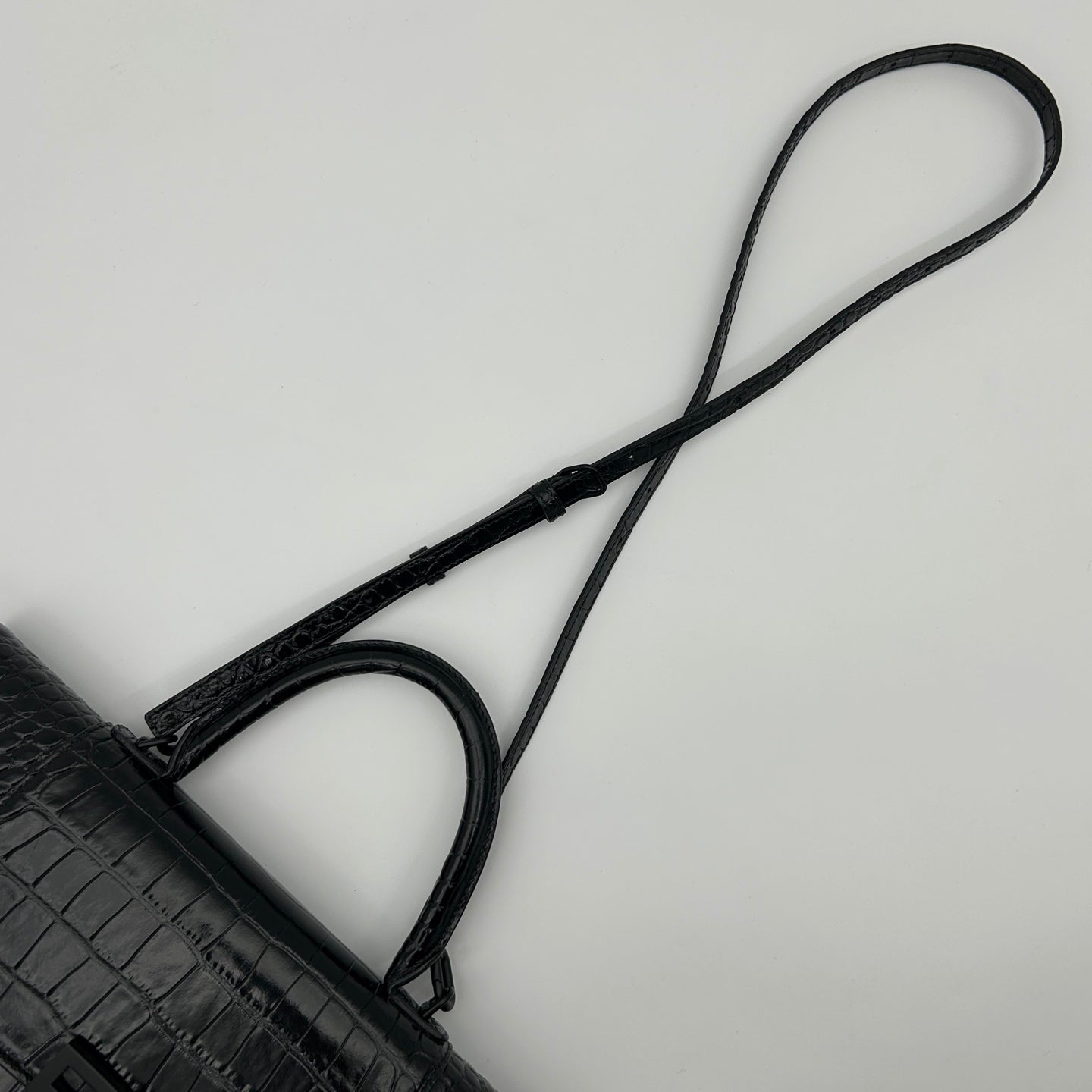 Balenciaga Hourglass So Black Croc-Embossed Leather Shoulder Bag[Used]