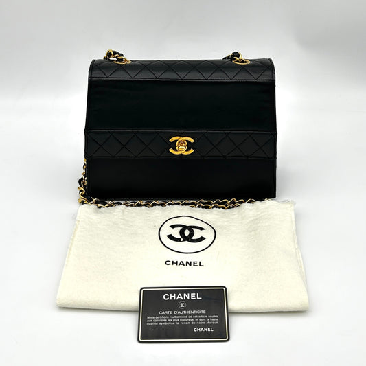 Chanel Black Lambskin Chain Flap Bag Gold Hardware [Used]