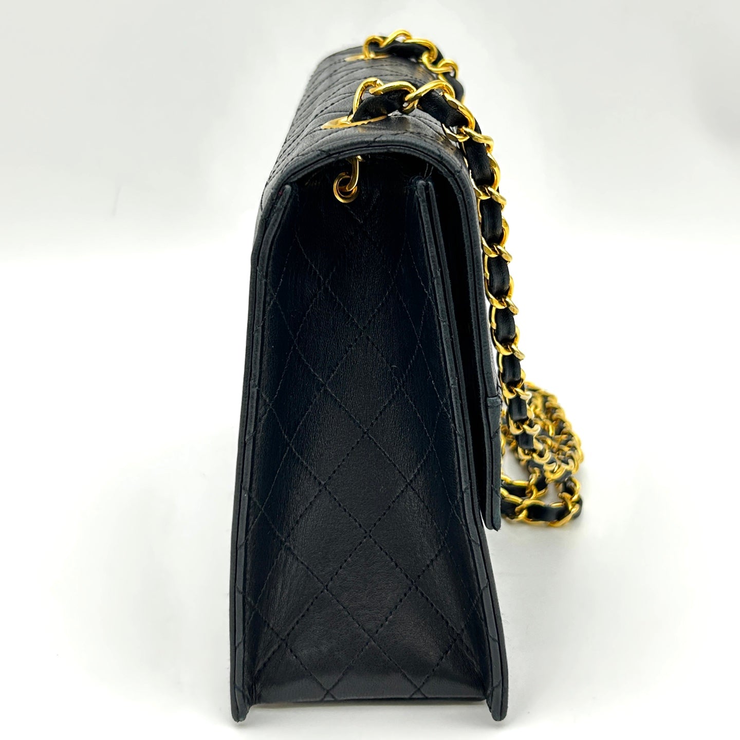Chanel Black Lambskin Chain Flap Bag Gold Hardware [Used]