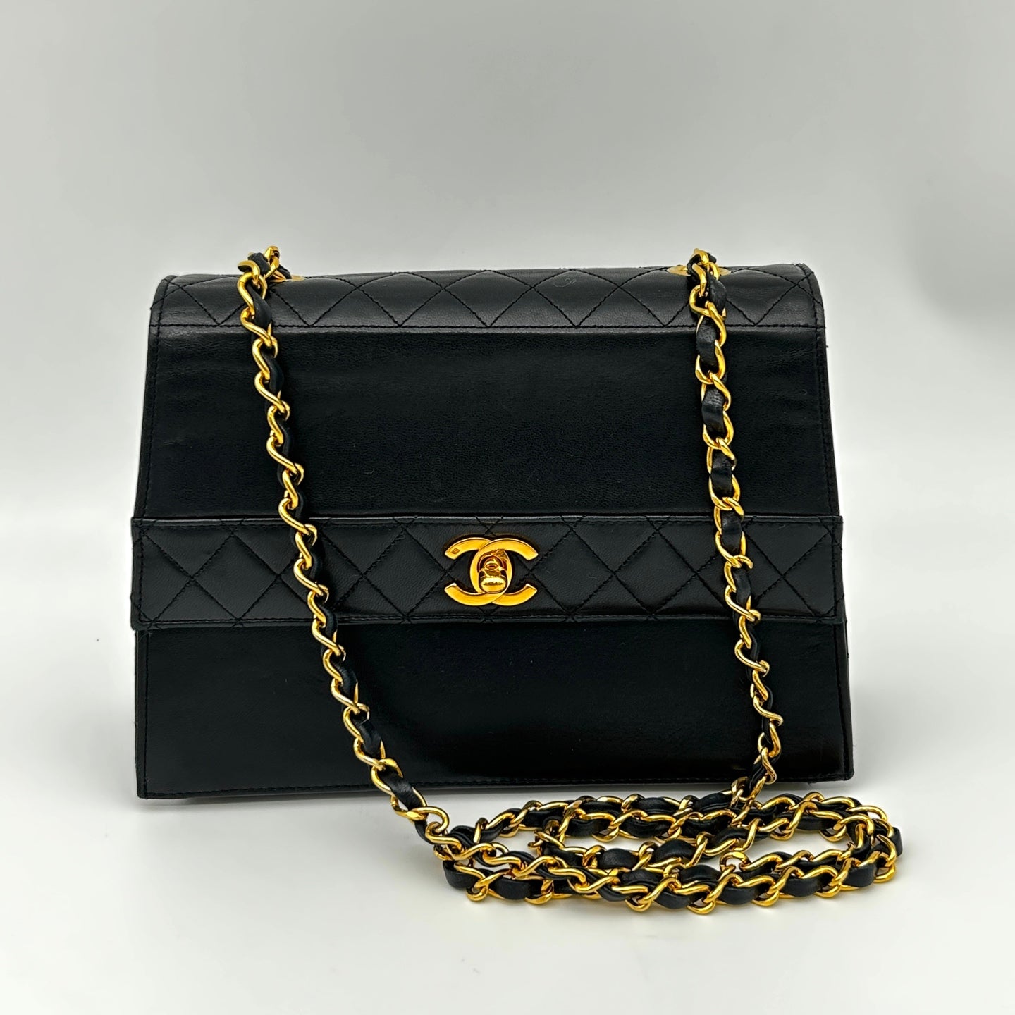 Chanel Black Lambskin Chain Flap Bag Gold Hardware [Used]