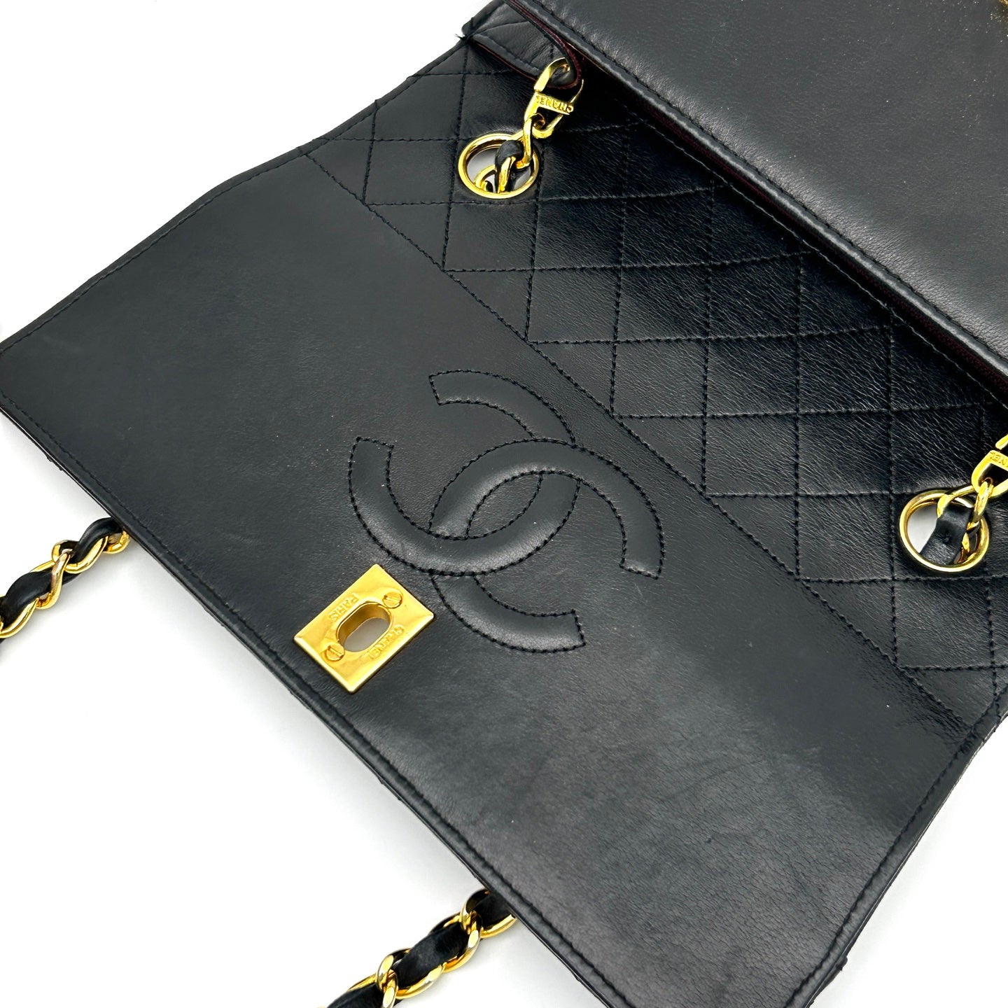 Chanel Black Lambskin Chain Flap Bag Gold Hardware [Used]