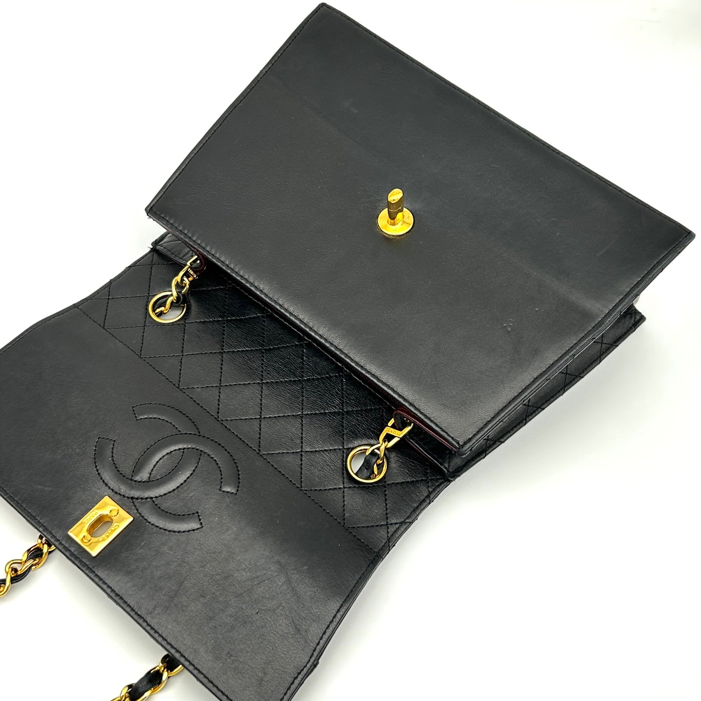Chanel Black Lambskin Chain Flap Bag Gold Hardware [Used]