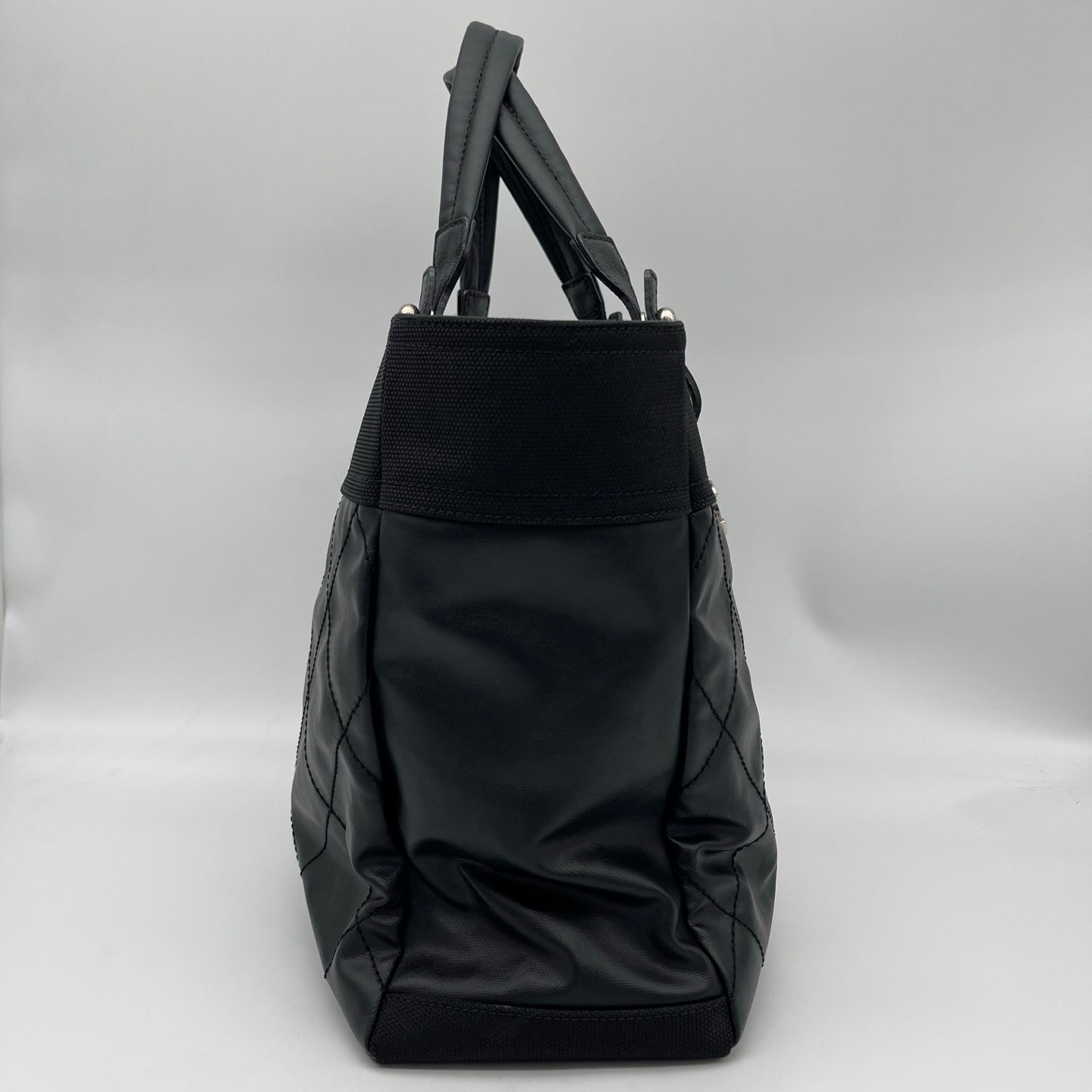 Chanel Black Quilted Coated Leather Canvas Tote Bag [Used]