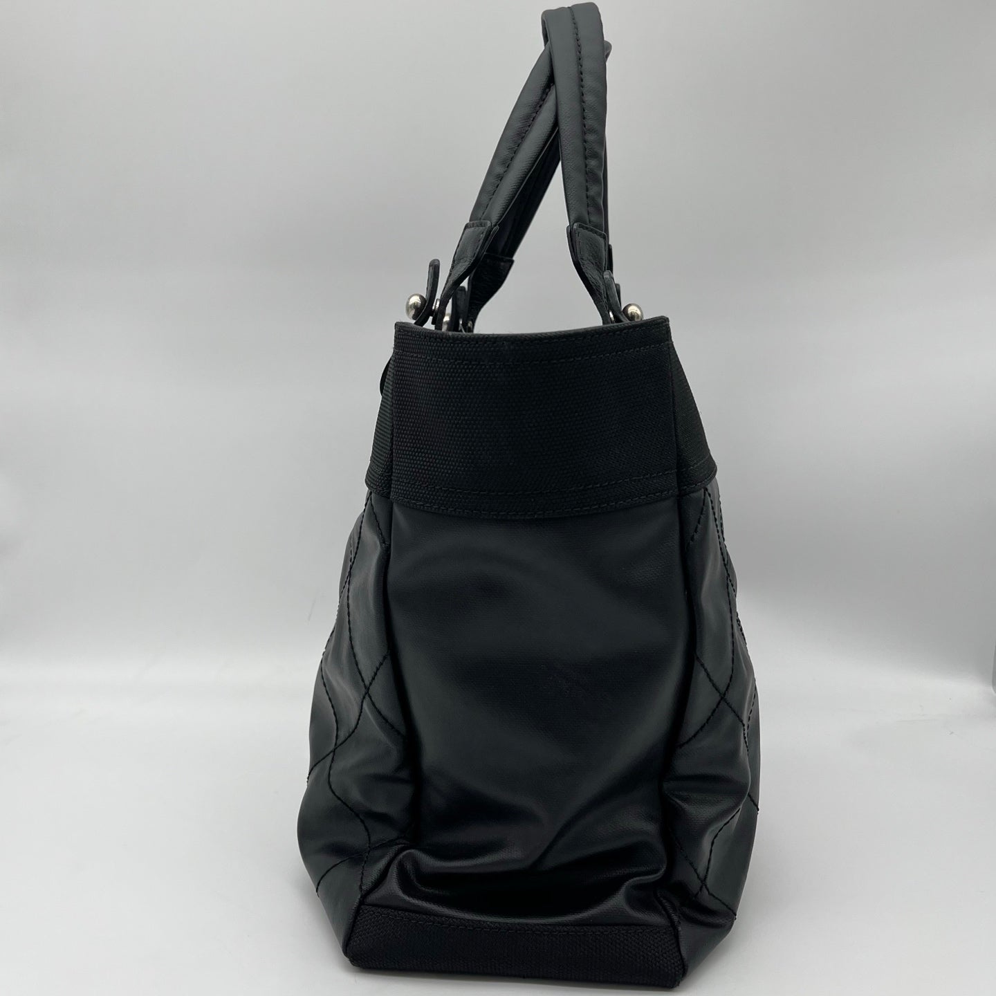 Chanel Black Quilted Coated Leather Canvas Tote Bag [Used]