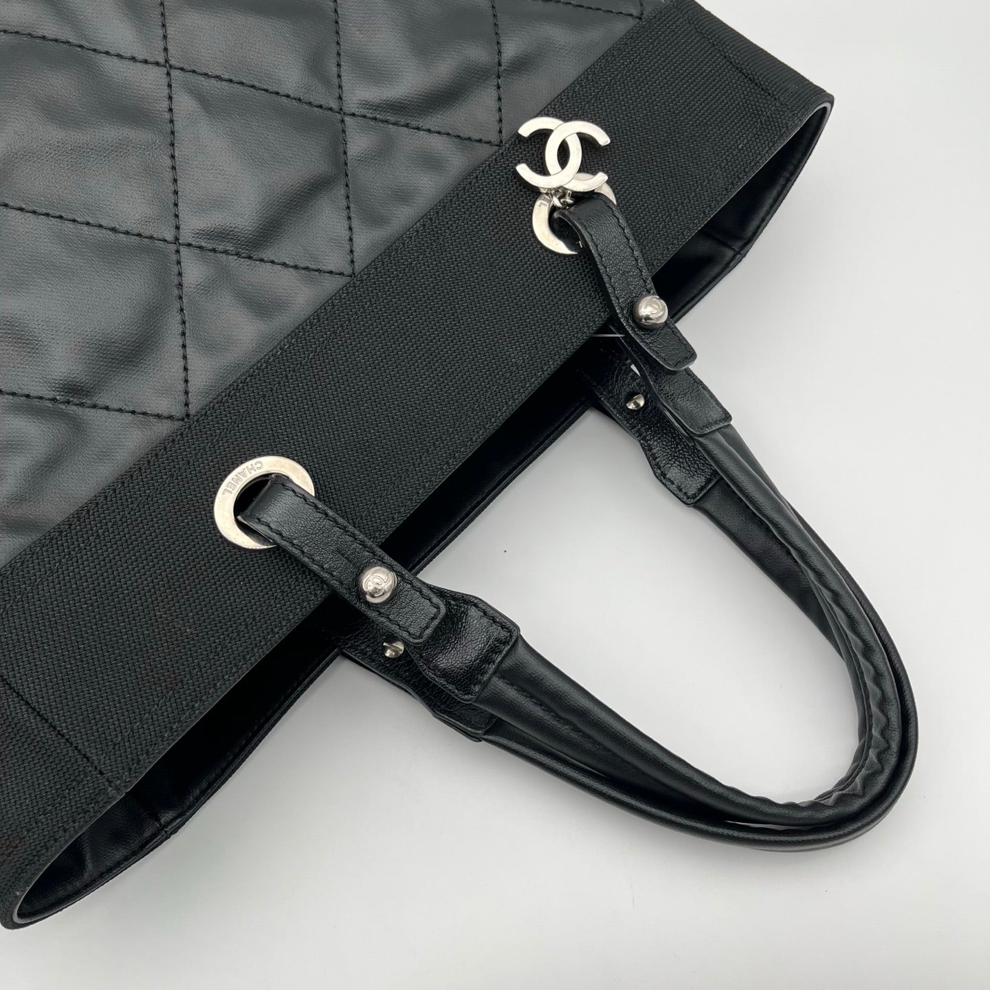 Chanel Black Quilted Coated Leather Canvas Tote Bag [Used]