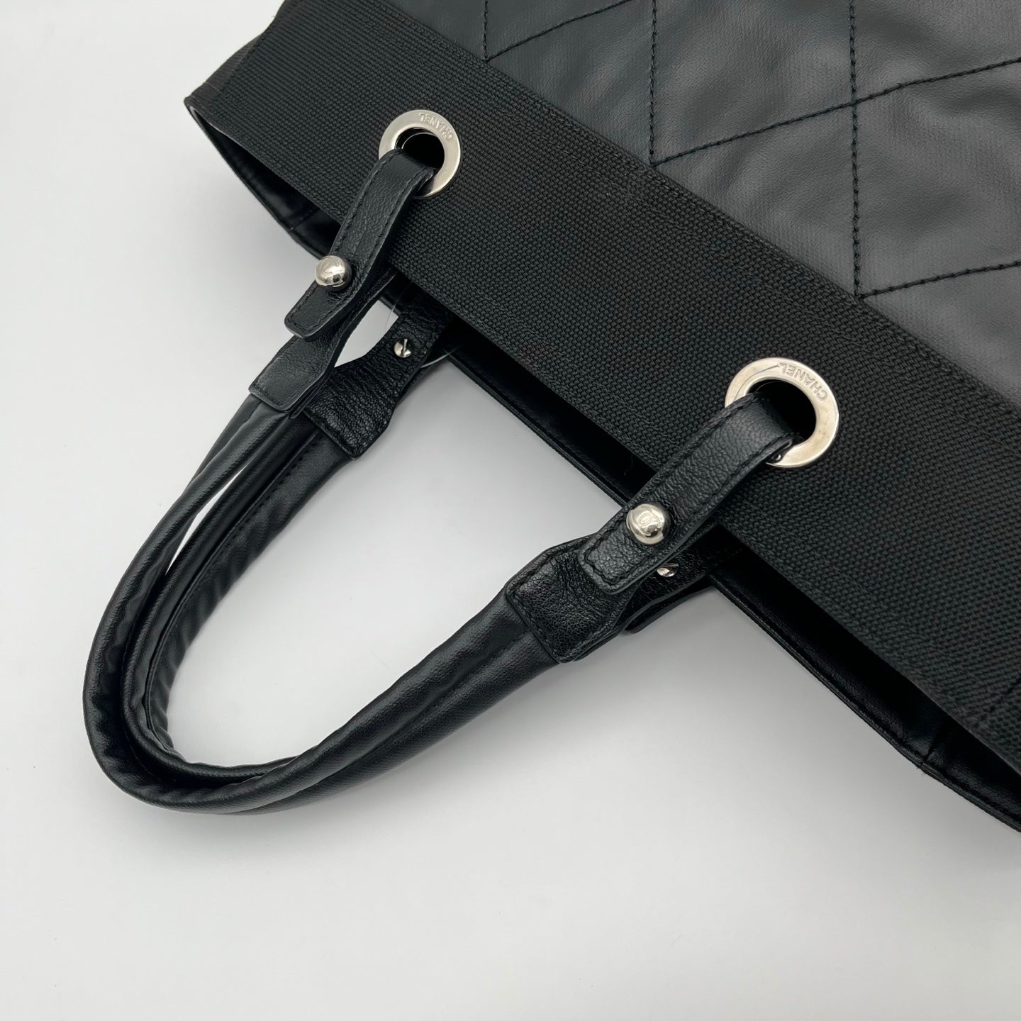 Chanel Black Quilted Coated Leather Canvas Tote Bag [Used]