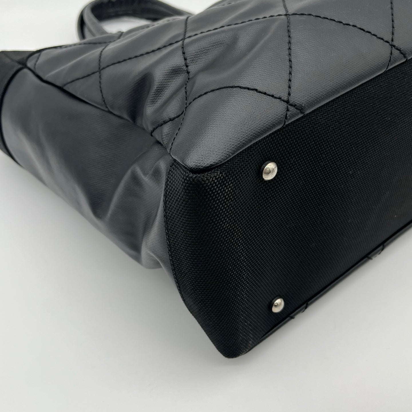 Chanel Black Quilted Coated Leather Canvas Tote Bag [Used]