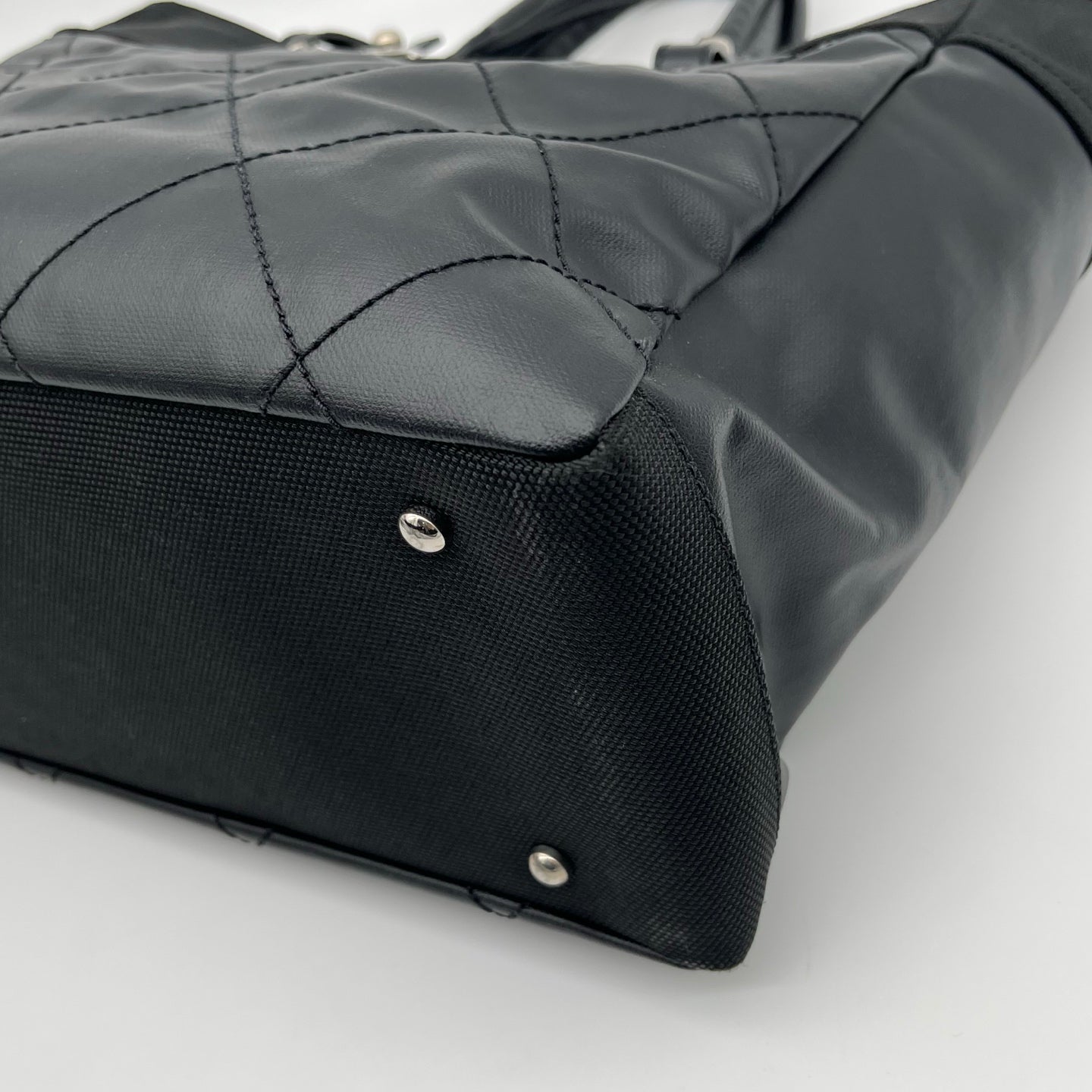 Chanel Black Quilted Coated Leather Canvas Tote Bag [Used]