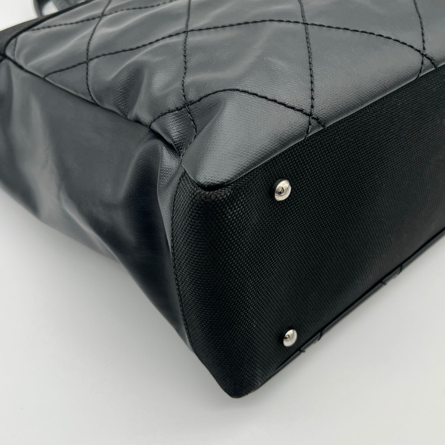 Chanel Black Quilted Coated Leather Canvas Tote Bag [Used]
