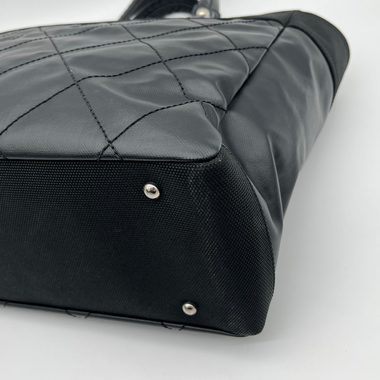 Chanel Black Quilted Coated Leather Canvas Tote Bag [Used]