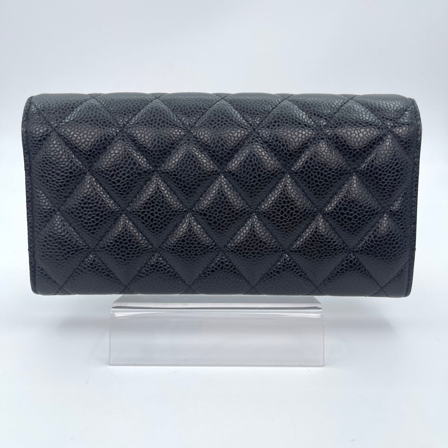 Chanel Classic Flap Black Caviar Leather Long Wallet Gold Hardware [Used]