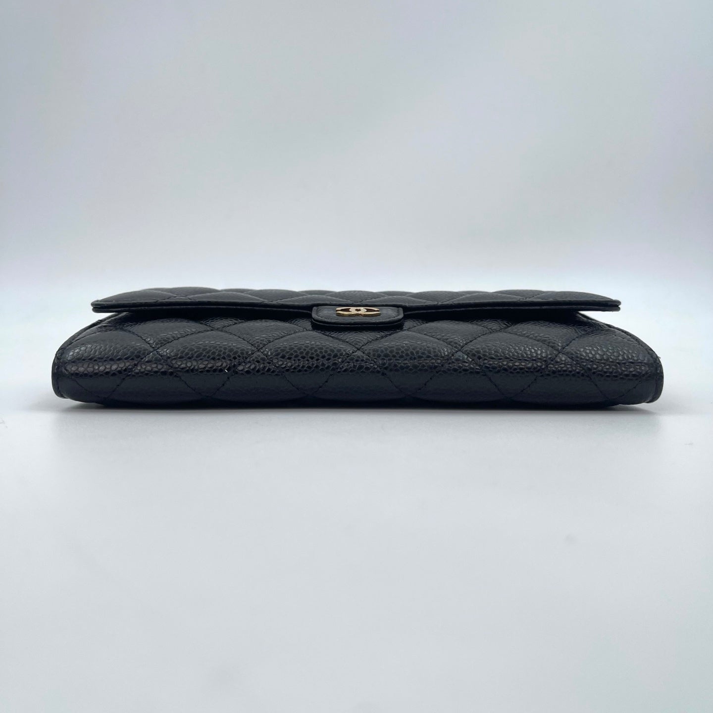 Chanel Classic Flap Black Caviar Leather Long Wallet Gold Hardware [Used]
