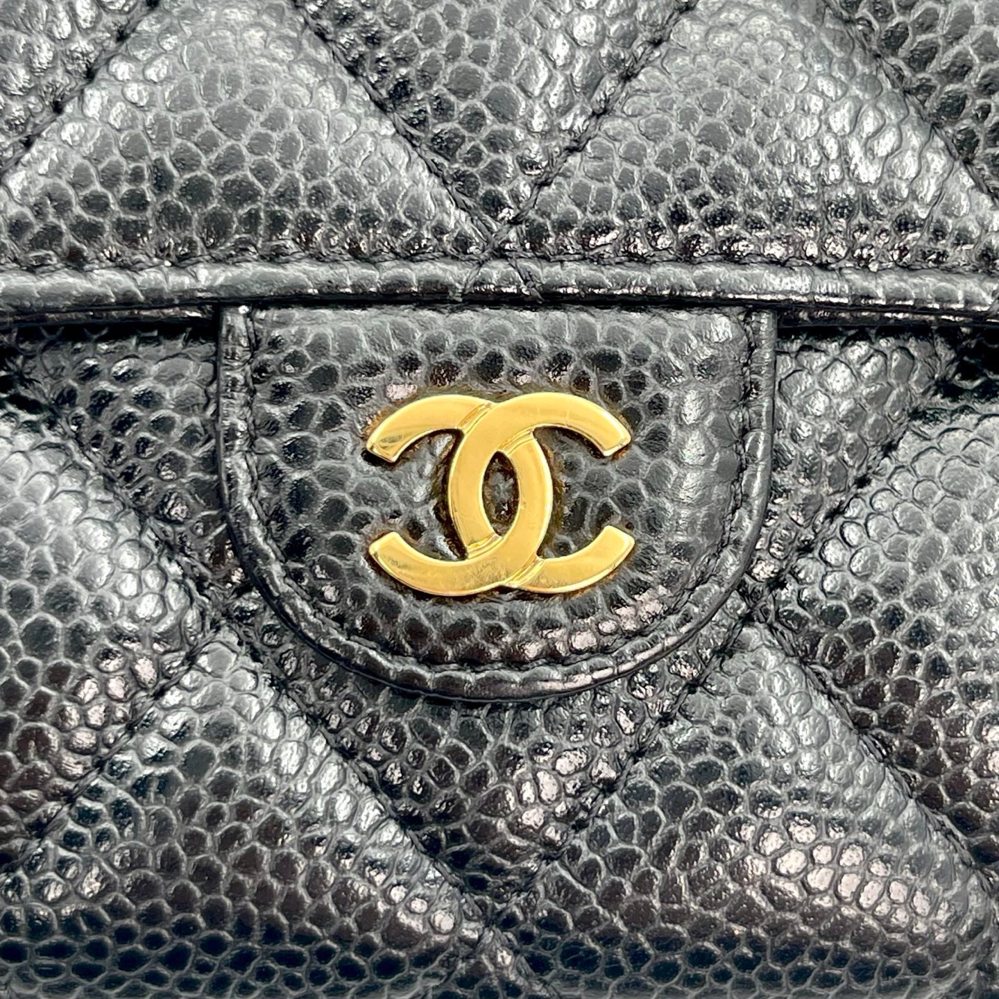 Chanel Classic Flap Black Caviar Leather Long Wallet Gold Hardware [Used]