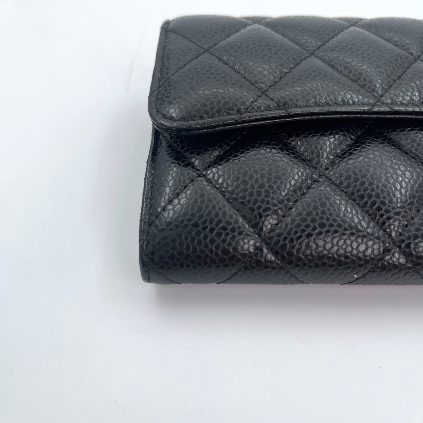 Chanel Classic Flap Black Caviar Leather Long Wallet Gold Hardware [Used]
