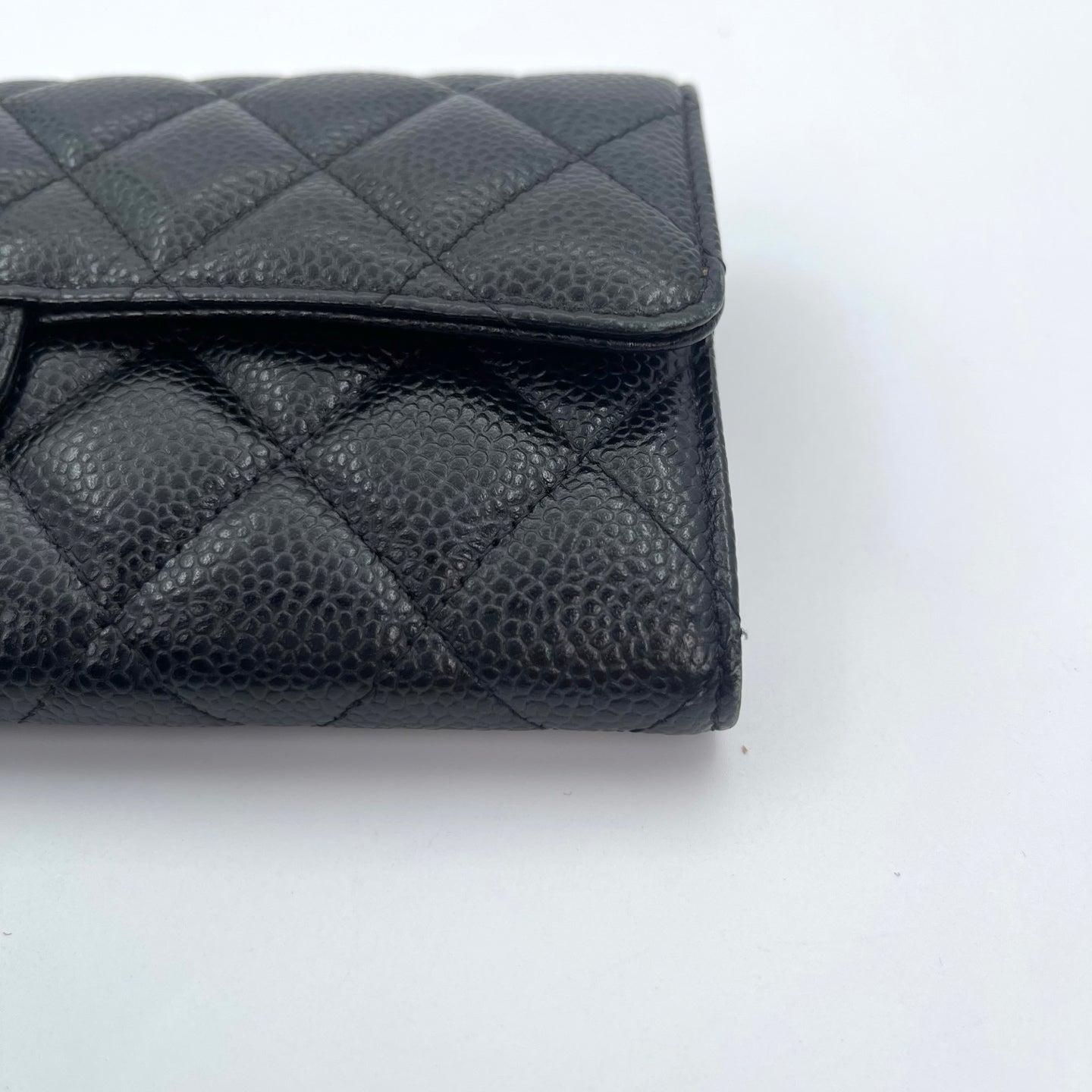 Chanel Classic Flap Black Caviar Leather Long Wallet Gold Hardware [Used]