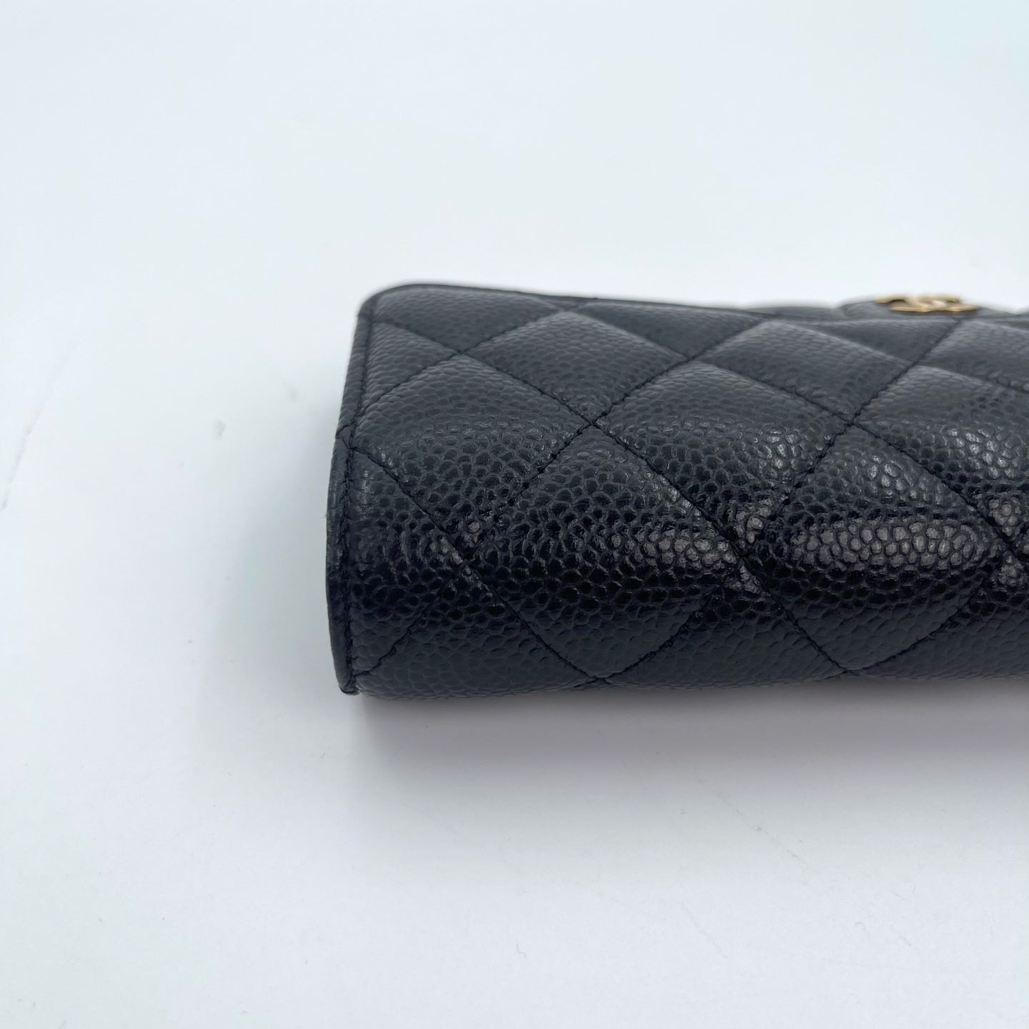Chanel Classic Flap Black Caviar Leather Long Wallet Gold Hardware [Used]