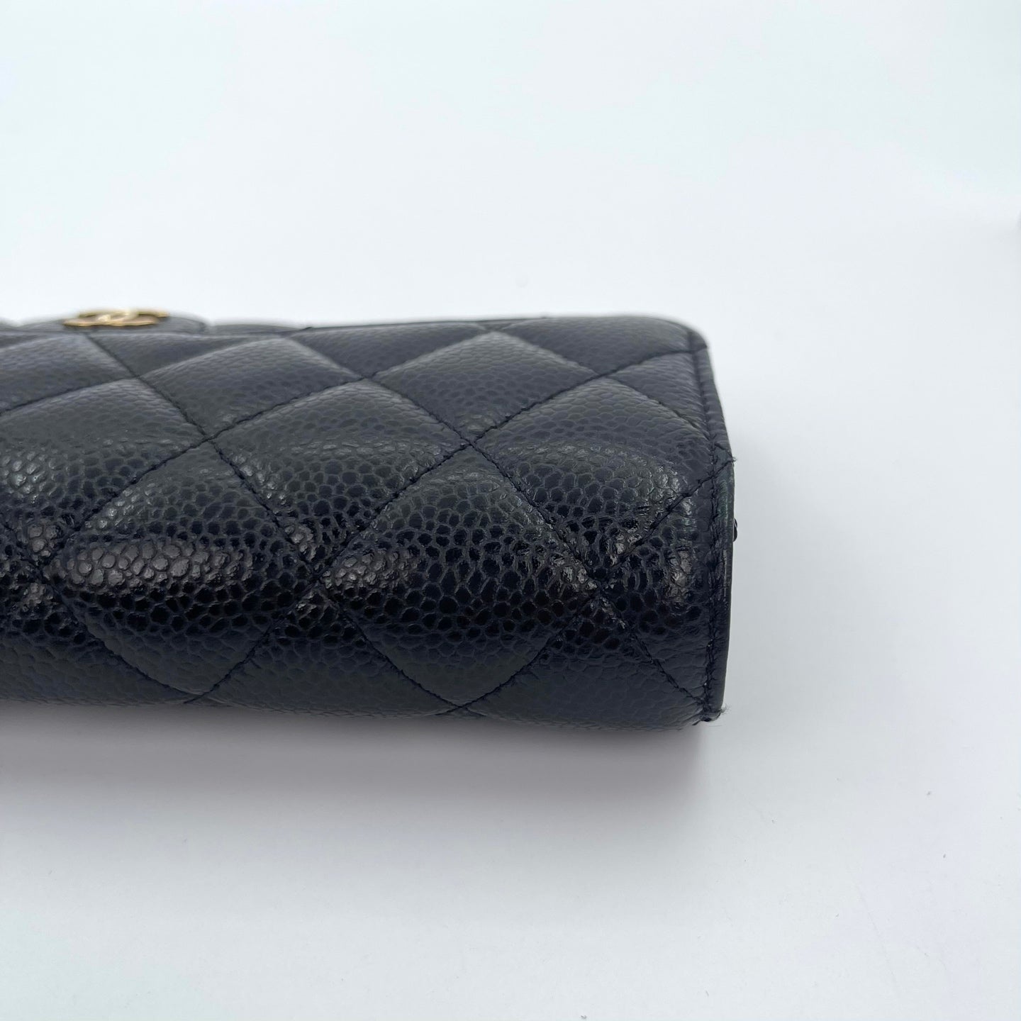 Chanel Classic Flap Black Caviar Leather Long Wallet Gold Hardware [Used]