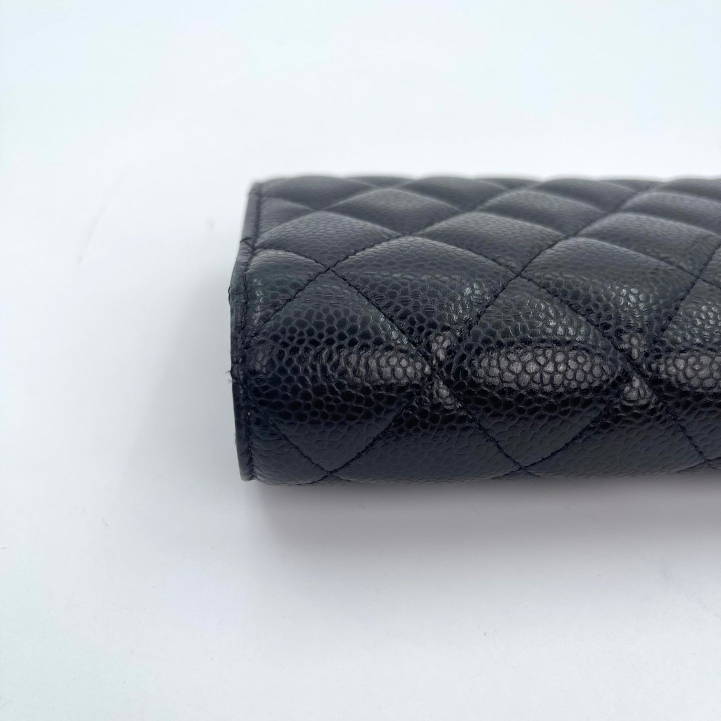 Chanel Classic Flap Black Caviar Leather Long Wallet Gold Hardware [Used]