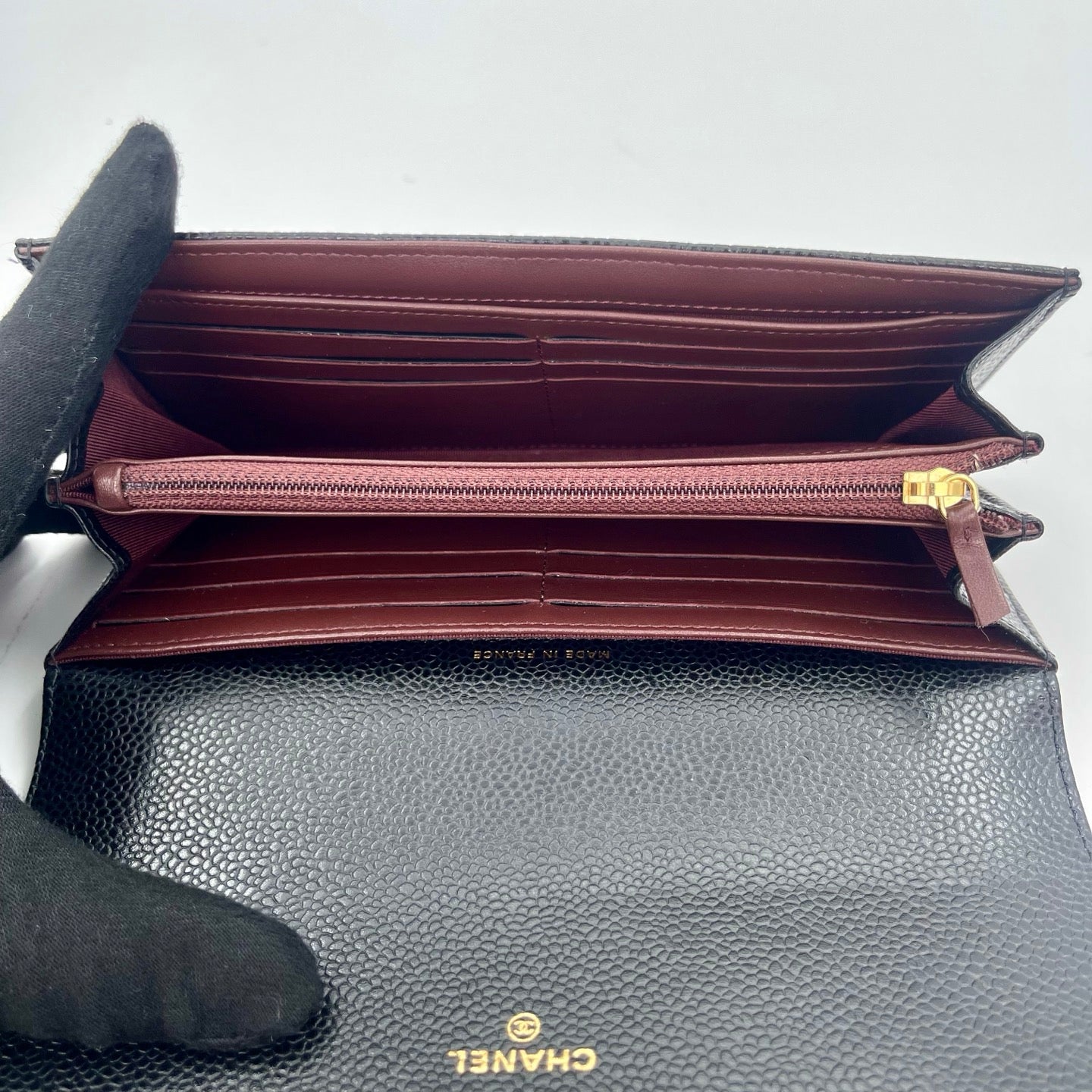 Chanel Classic Flap Black Caviar Leather Long Wallet Gold Hardware [Used]